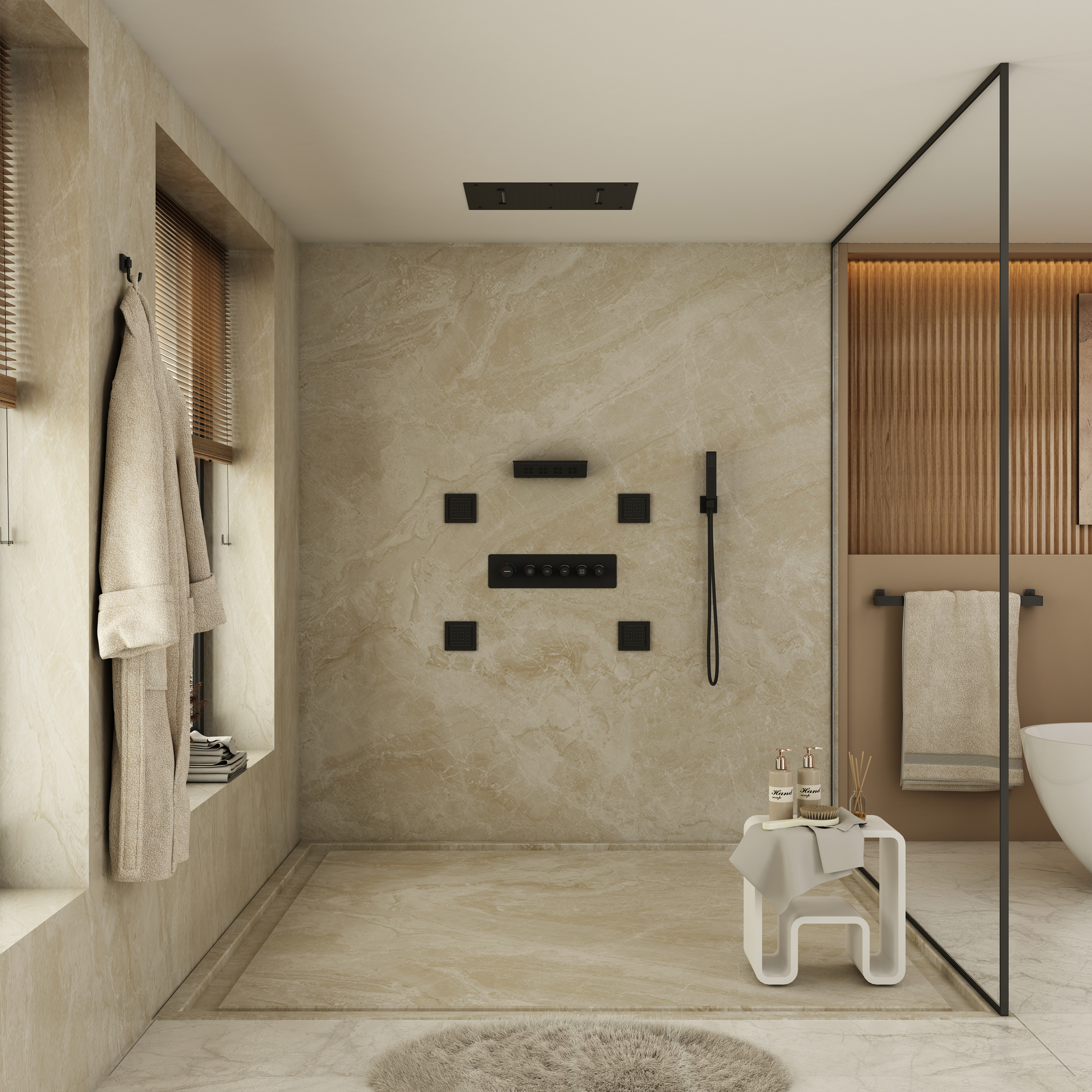 23.6" x 15.7" Ceiling-Mounted 5-Function Thermostatic Shower System with Neck/Back Massage Spout