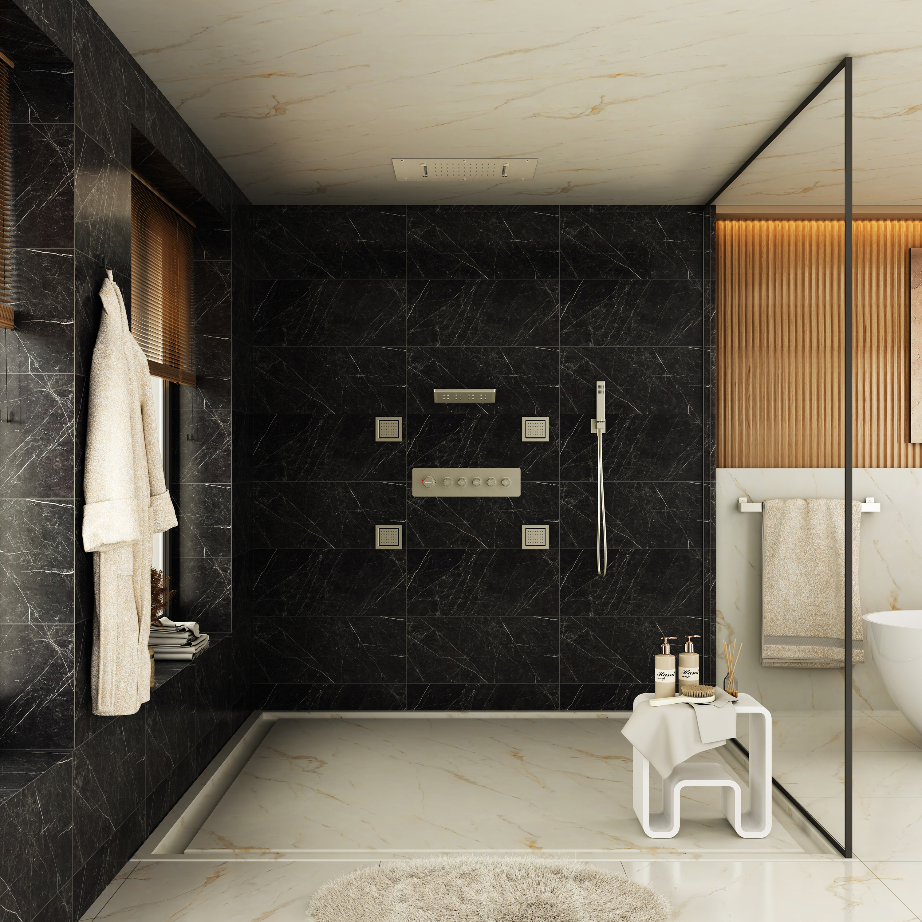 23.6" x 15.7" Ceiling-Mounted 5-Function Thermostatic Shower System with Neck/Back Massage Spout