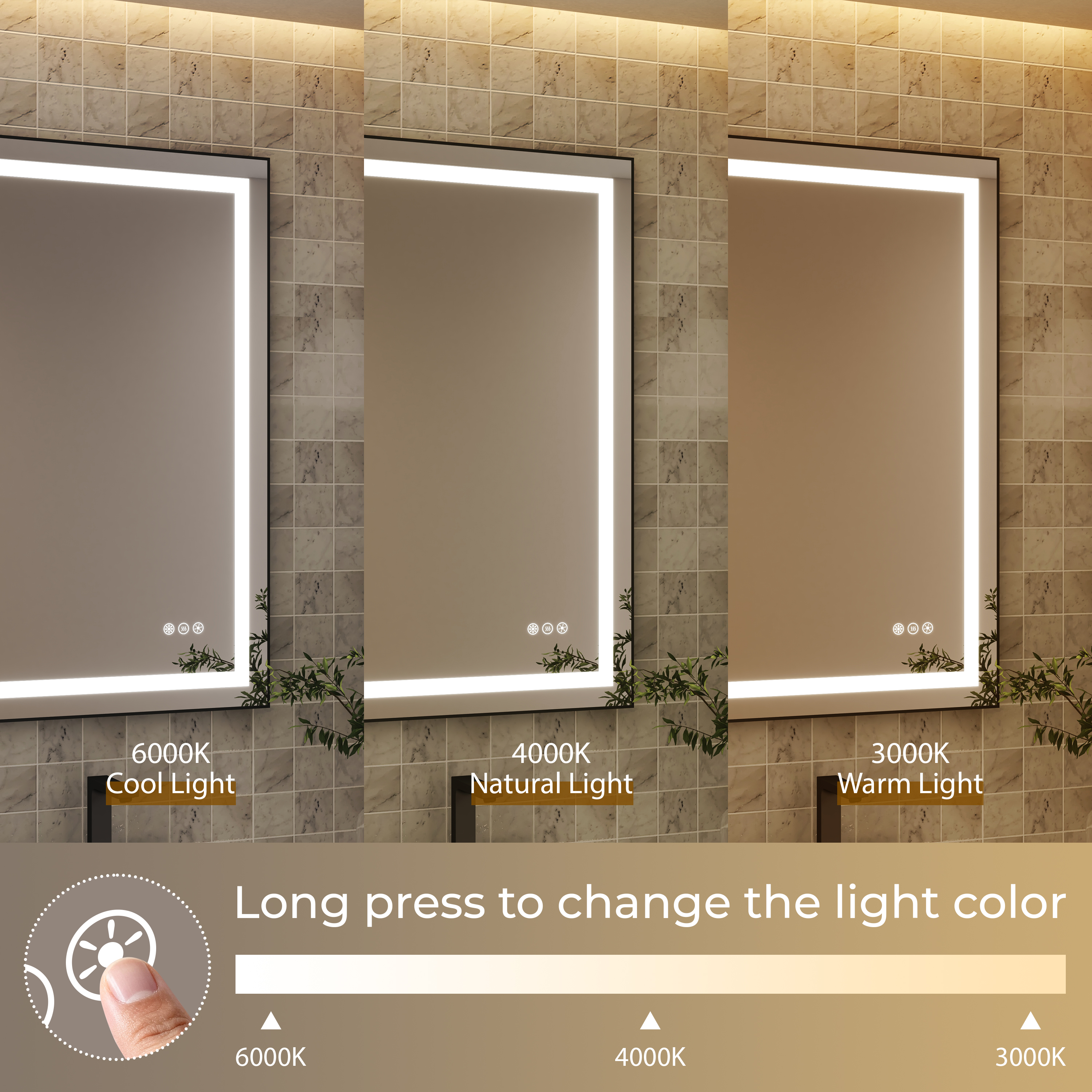 LED Bathroom Mirror with Black Aluminum Frame, Backlit & Front Lighting