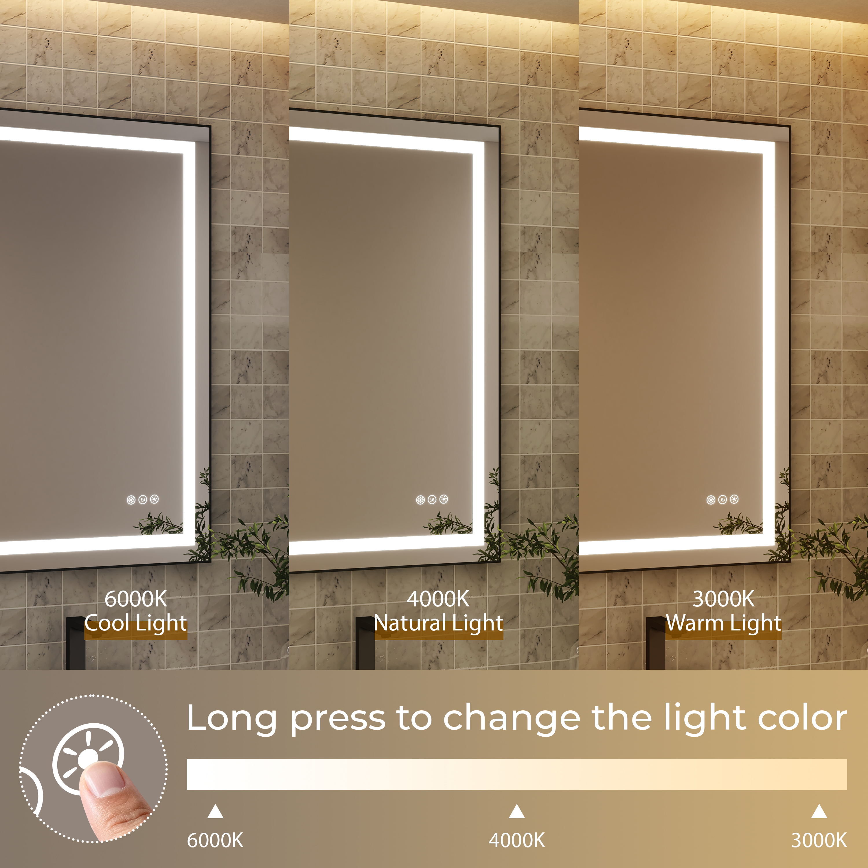 LED Bathroom Mirror with Black Aluminum Frame, Backlit & Front Lighting