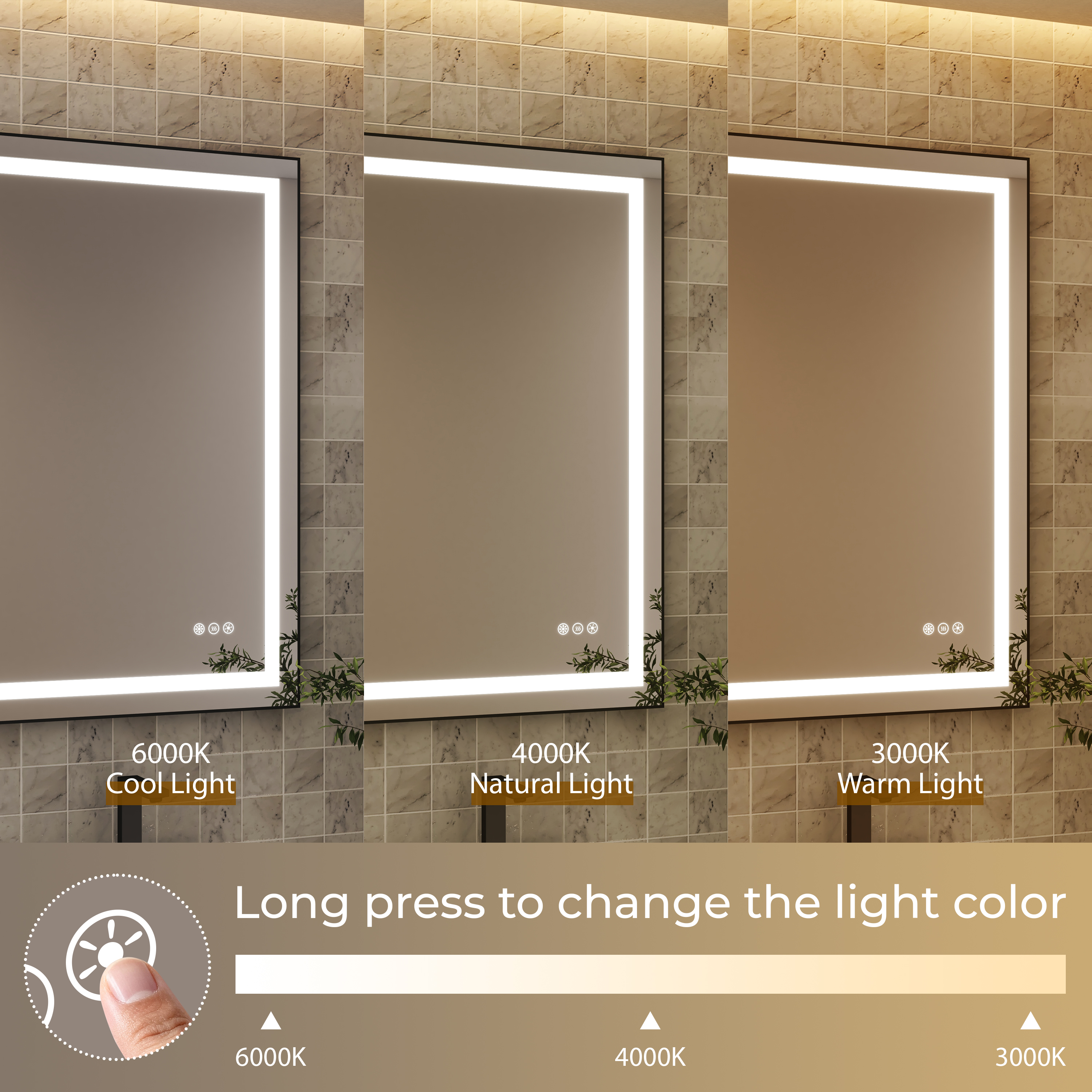 LED Bathroom Mirror with Black Aluminum Frame, Backlit & Front Lighting