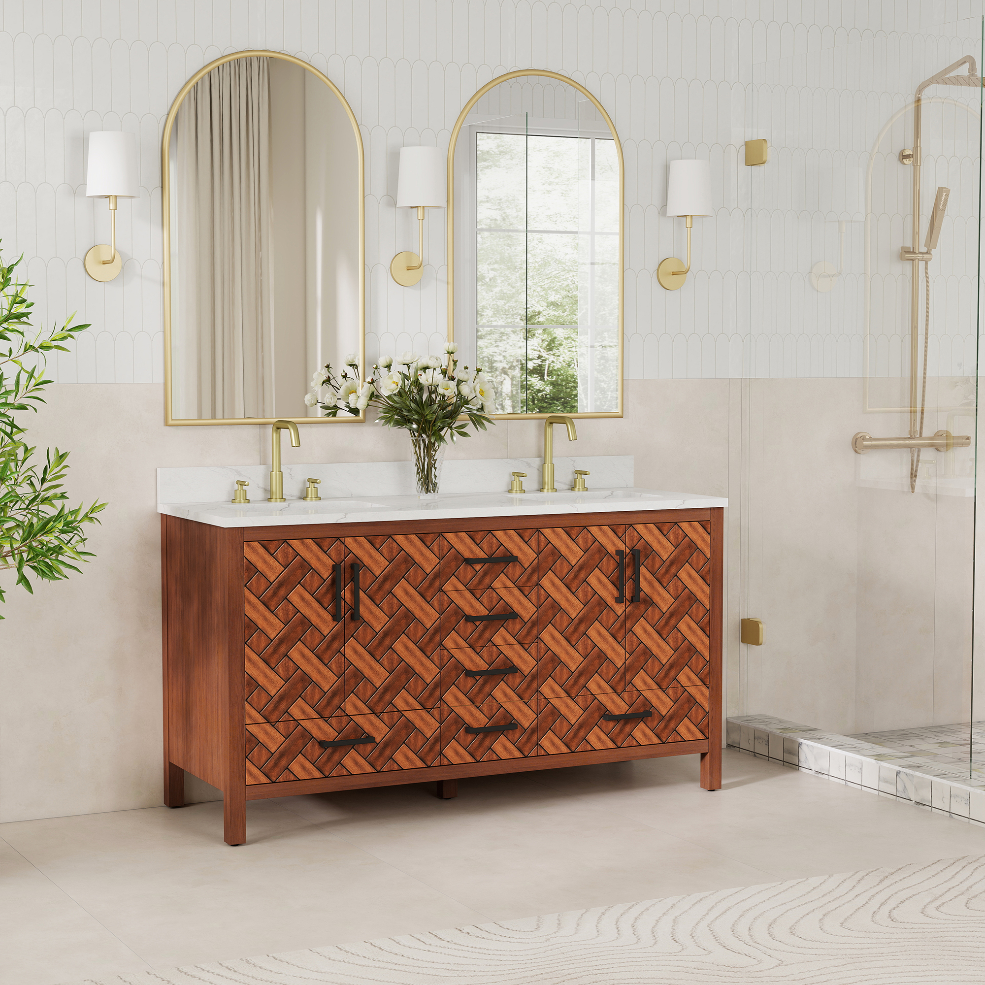 60-inch Double Sink Bathroom Vanity with Engineering Stone Top