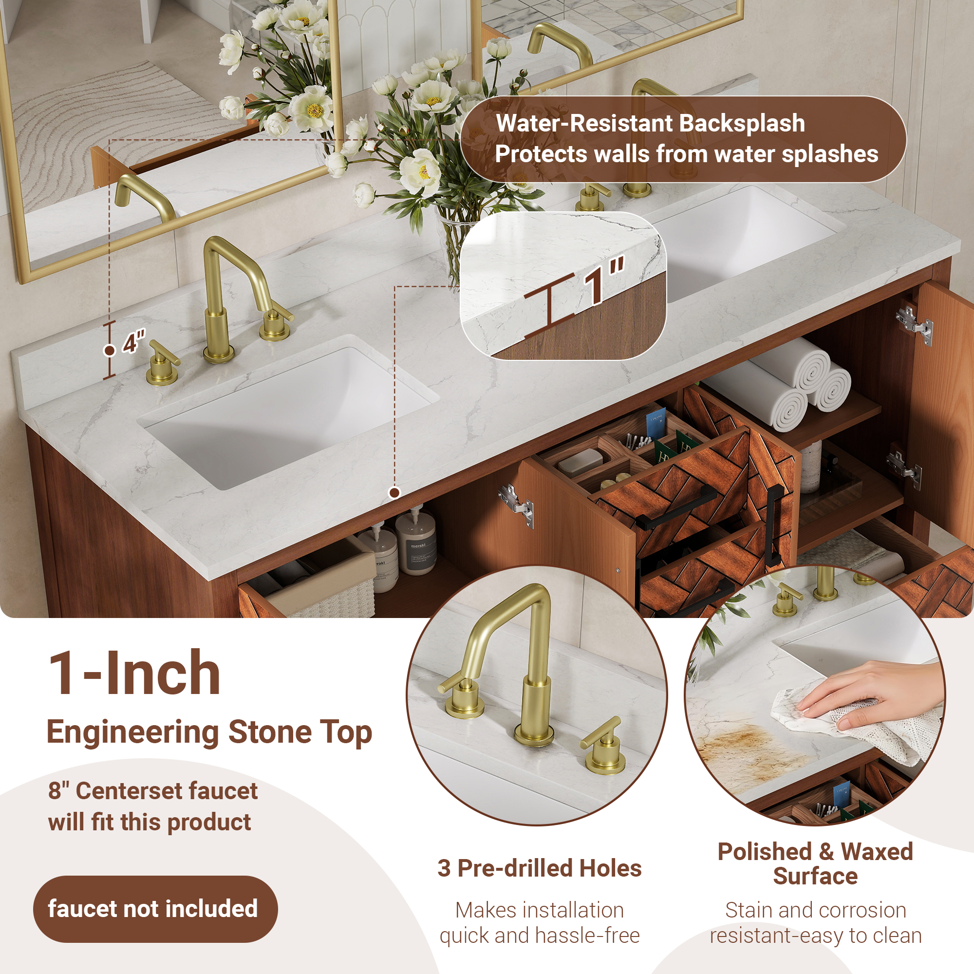60-inch Double Sink Bathroom Vanity with Engineering Stone Top
