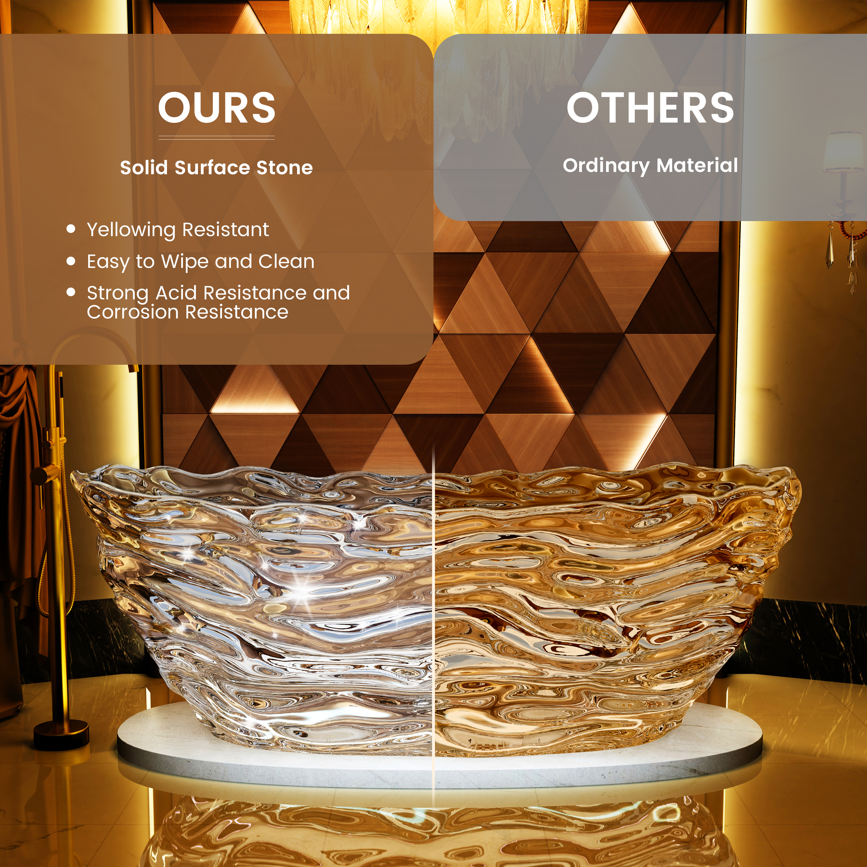 69" Sculptural Transparent Resin Freestanding Soaking Bathtub 