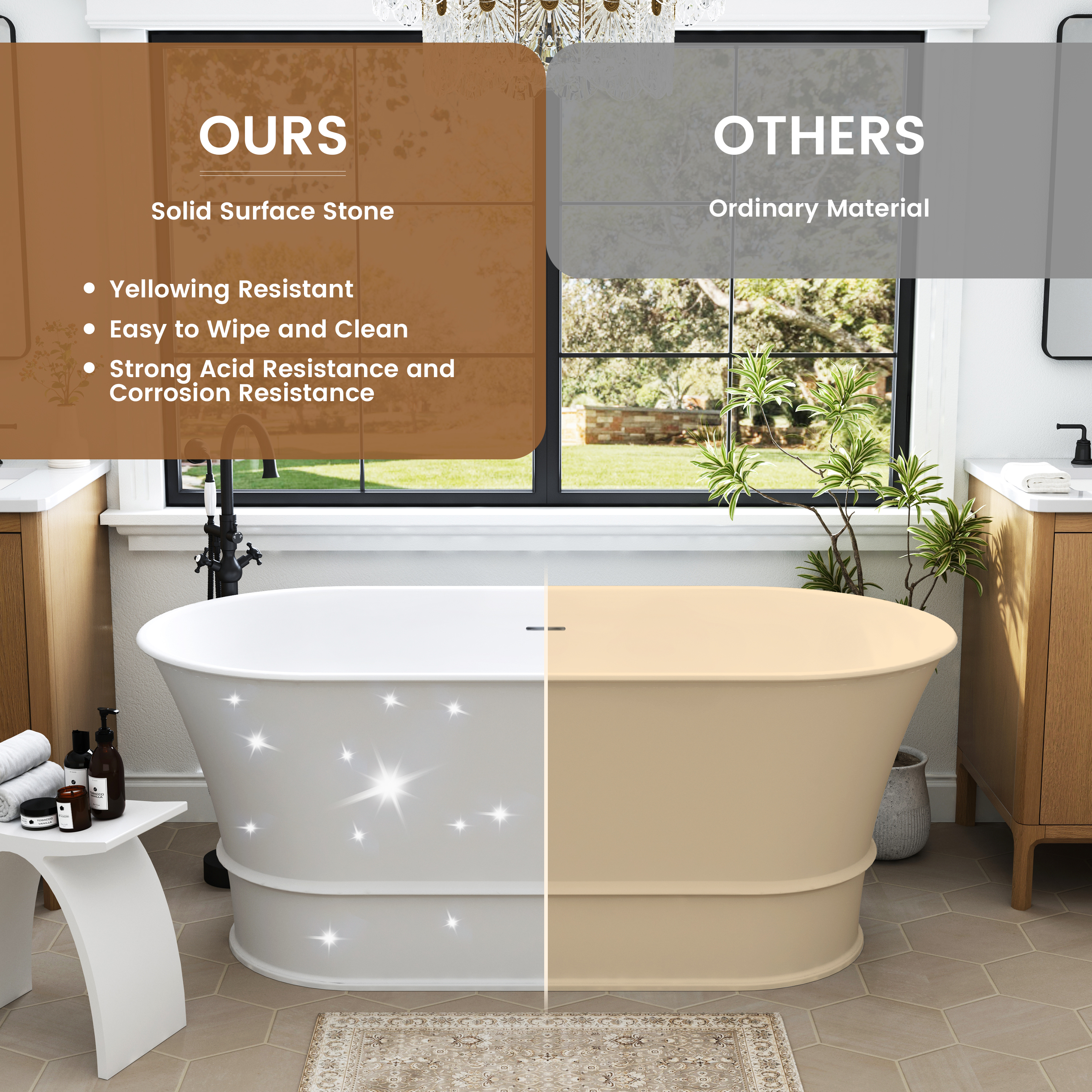 59" Matte White Solid Surface Freestanding Bathtub Oval Classic Soaking Tub