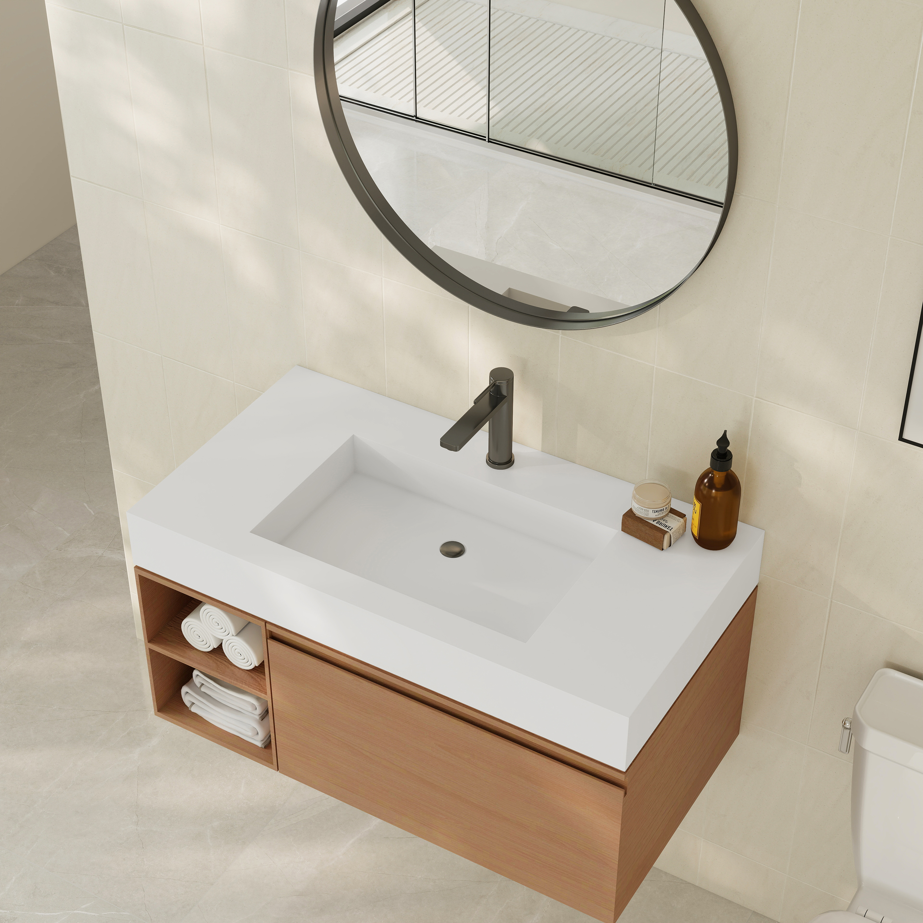 35" Solid Surface Wall Mounted Basin Sink in Matte White