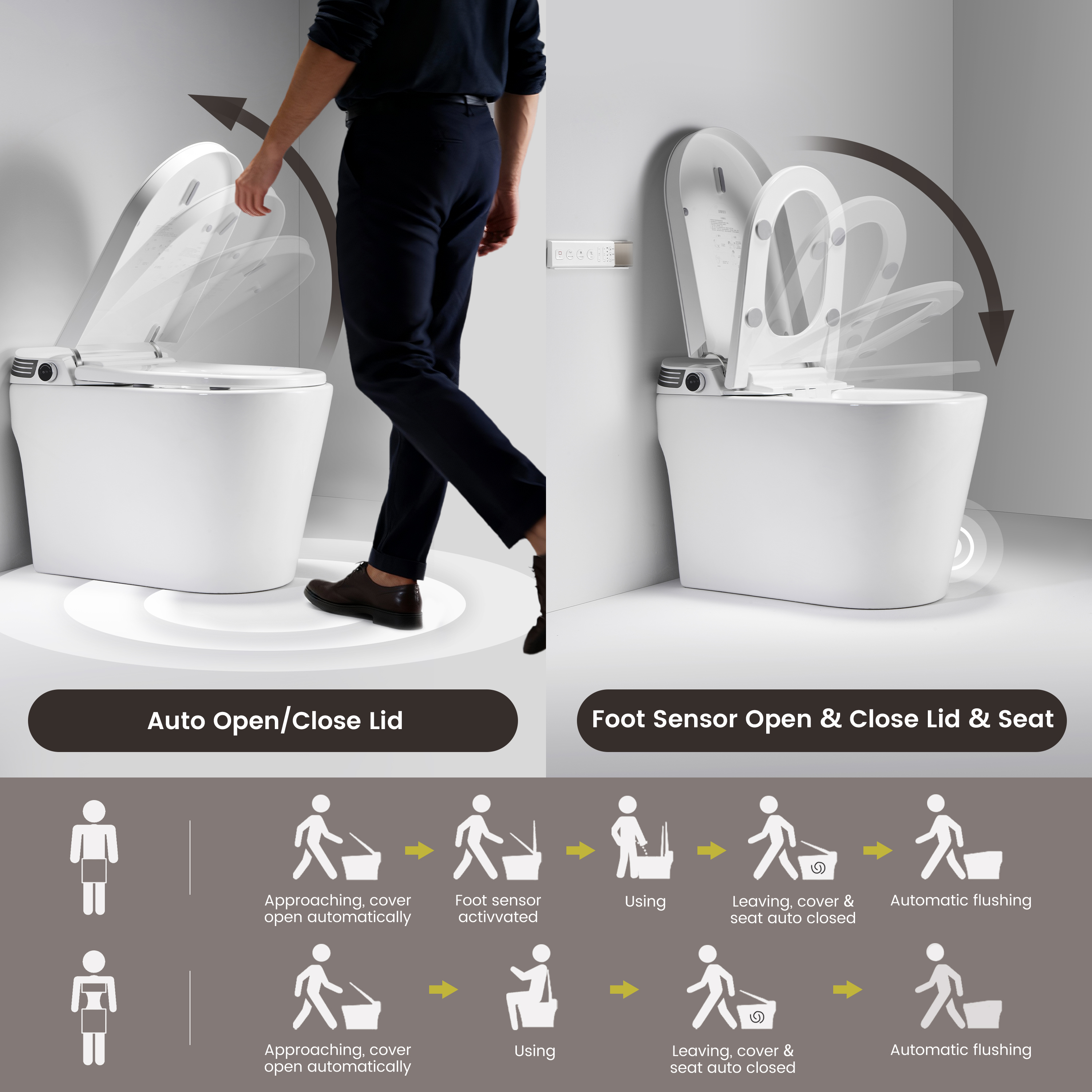 Modern Antibacterial Ceramic Smart Toilet with Side Ambient Lighting