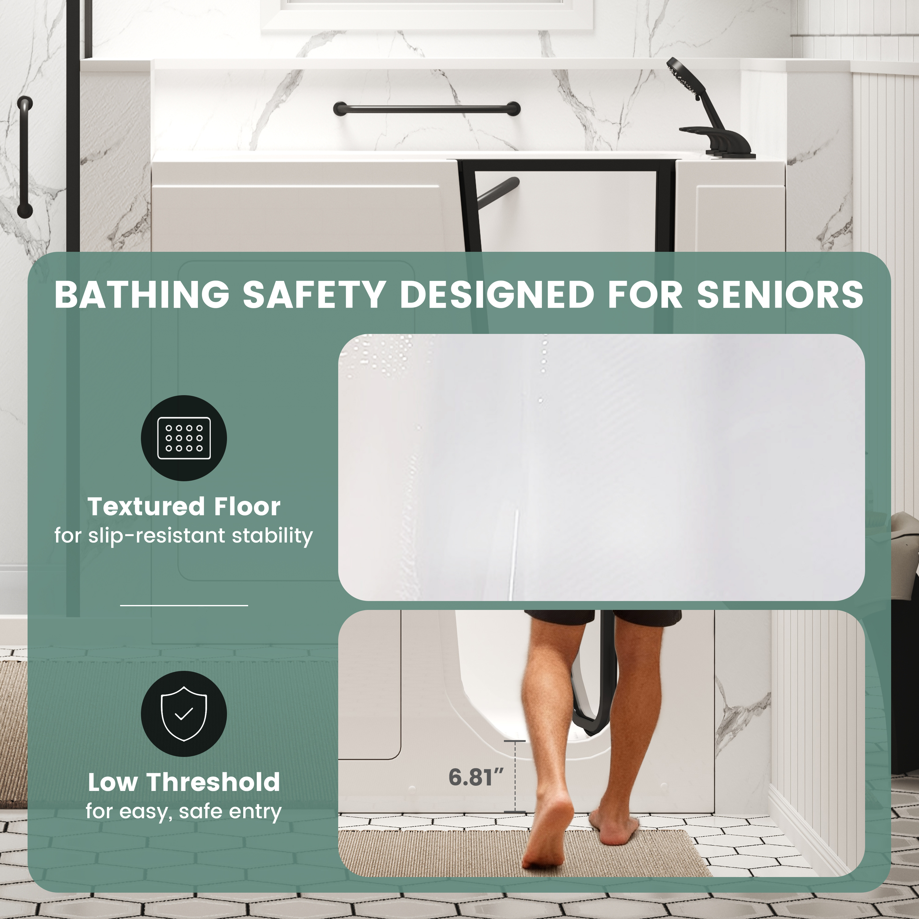 49" Glossy White Acrylic Walk-In Soaking Bathtub with High-Flow Faucet