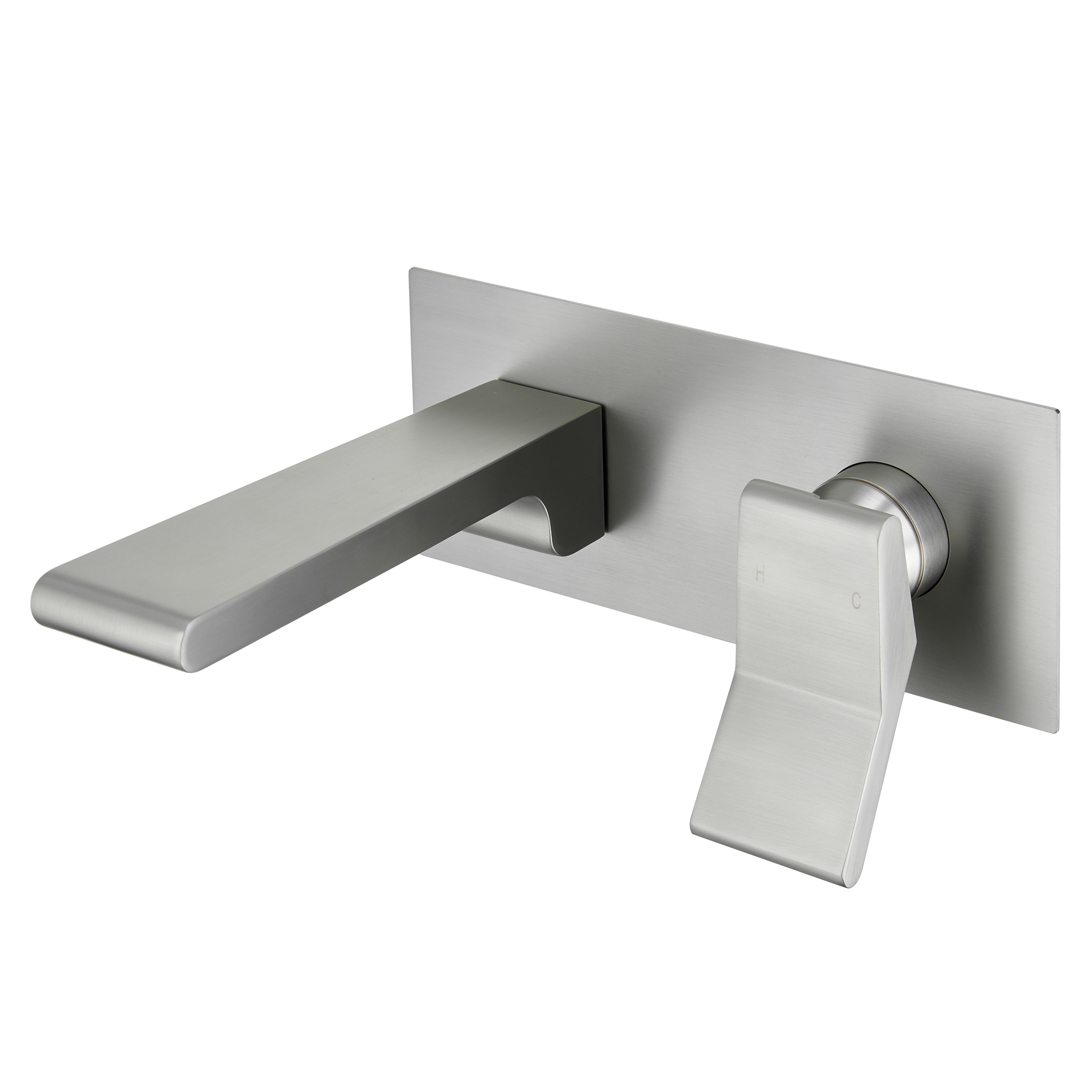 Modern Single Handle Wall Mount Bathroom Faucet with Brass Spout & Plate