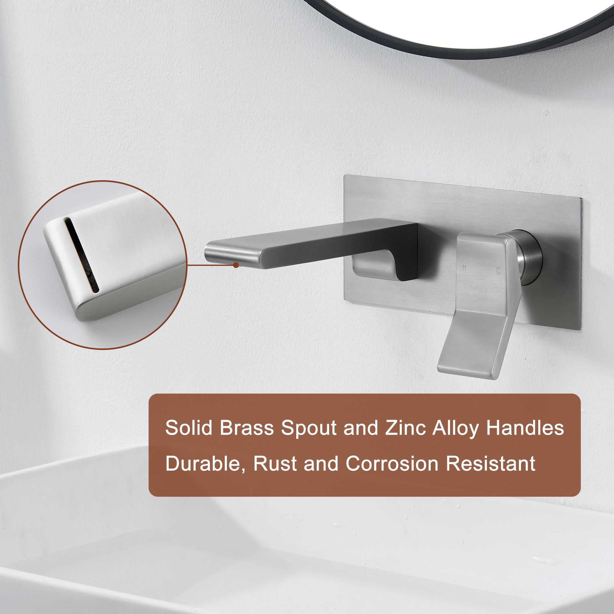 Modern Single Handle Wall Mount Bathroom Faucet with Brass Spout & Plate