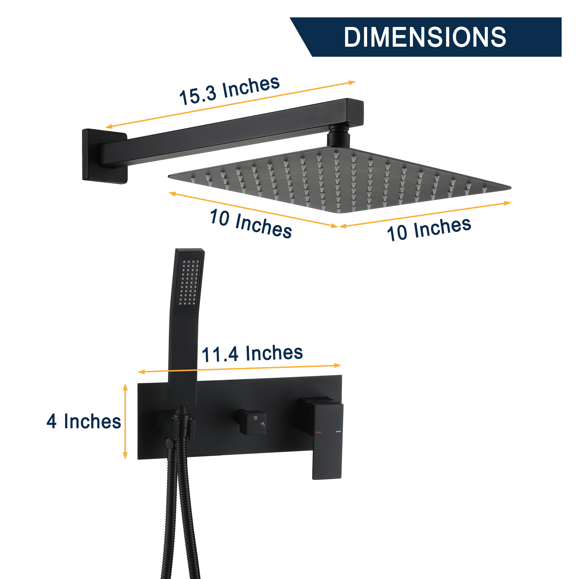 10" Wall-Mounted Shower System with Brass Handheld Spray in Matte Black
