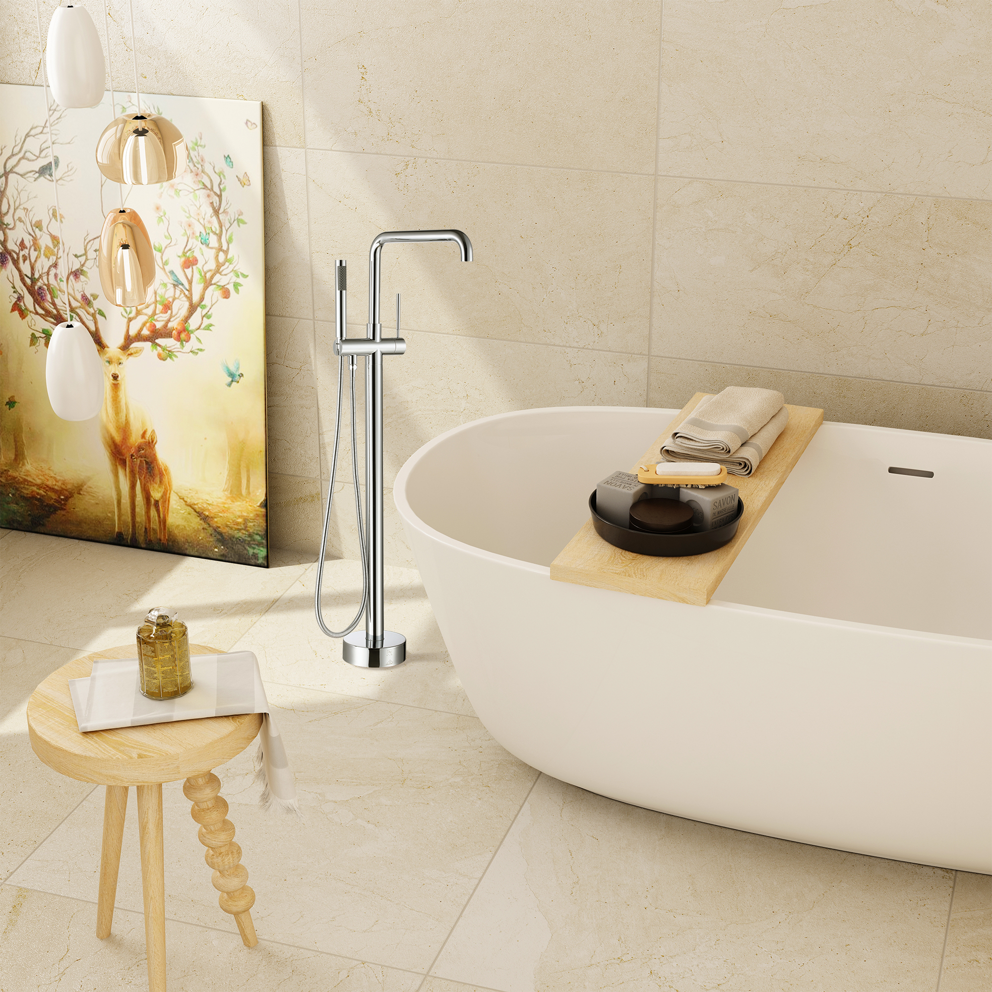 Freestanding Bathroom Bathtub Faucet with Hand Shower
