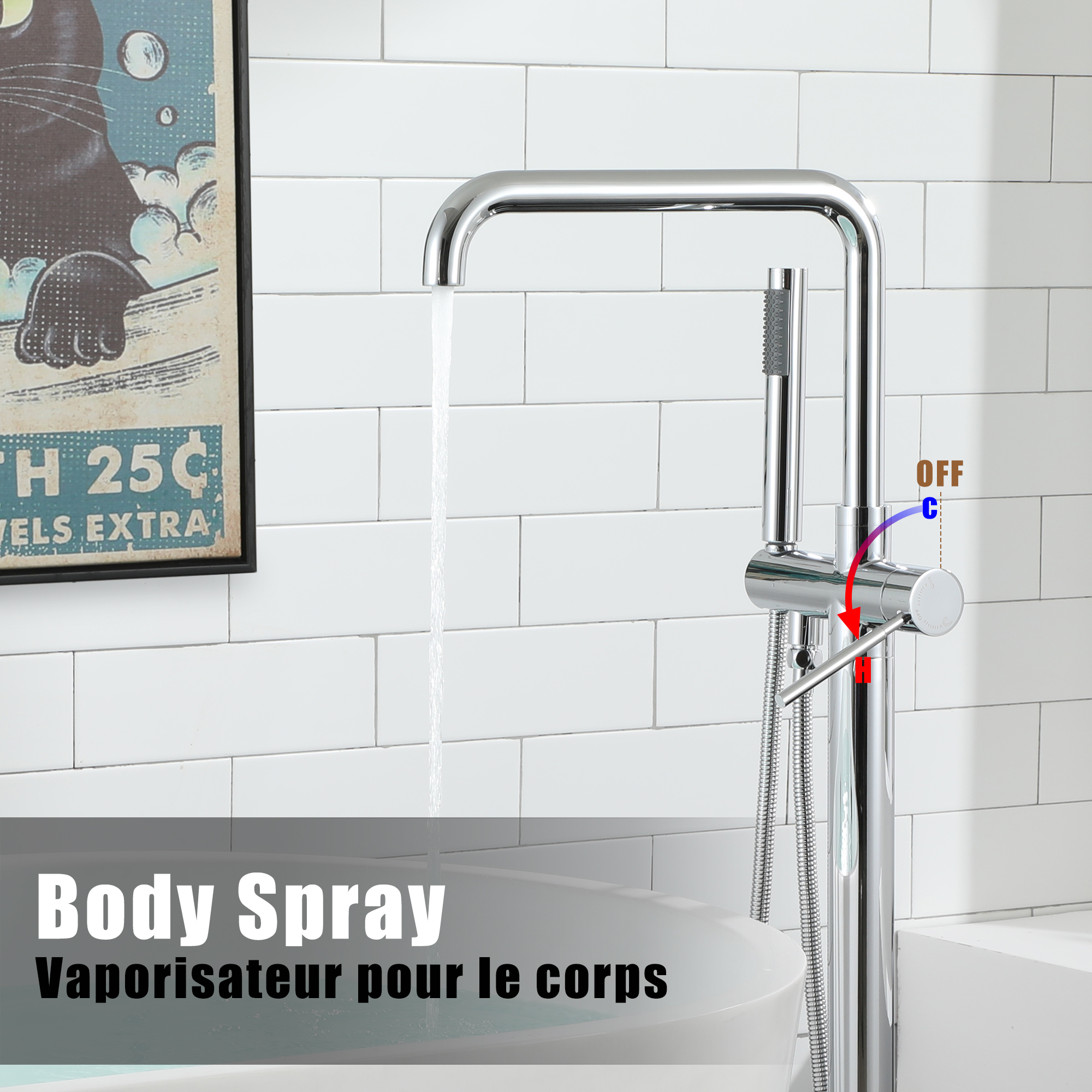 Freestanding Bathroom Bathtub Faucet with Hand Shower