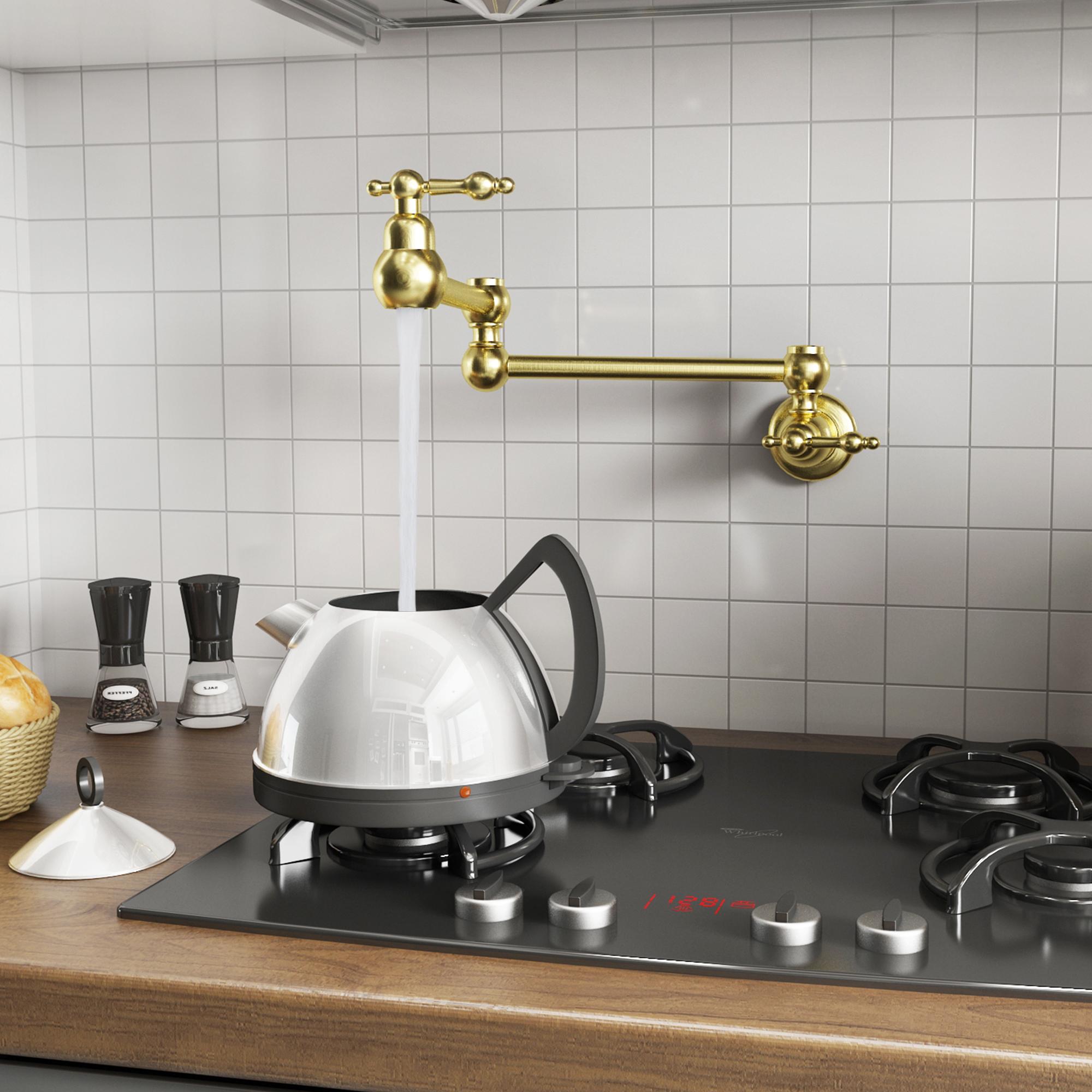 Retro Wall-Mount Pot Filler Kitchen Faucet with 360° Rotation & High-Flow Aerator