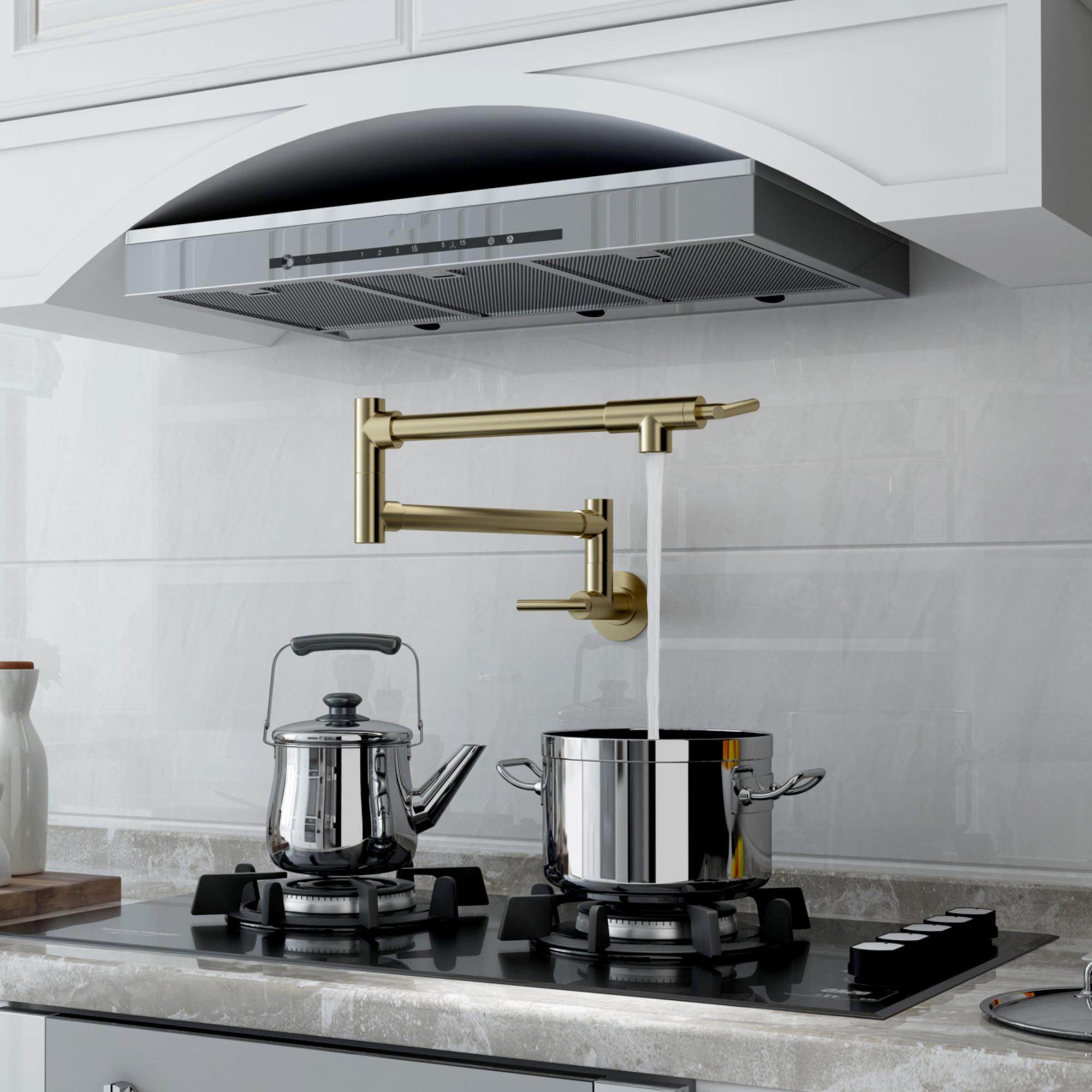 Wall Mount Pot Filler Kitchen Faucet with 360° Rotating Arm & Fast-Flow Aerator