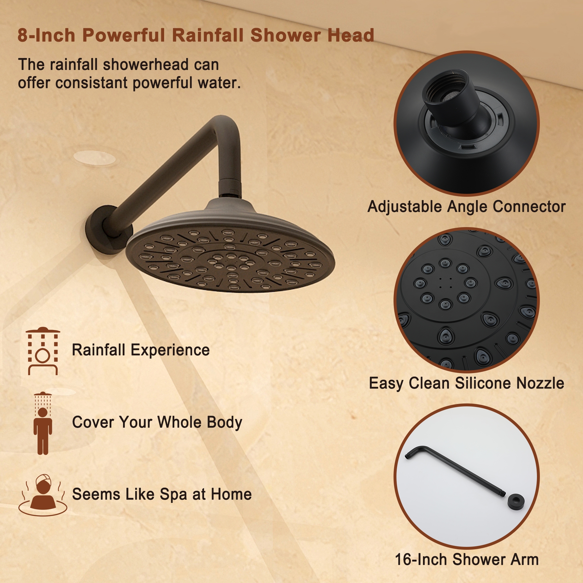 8-inch Rain Shower Head System with Pressure Balance Valve