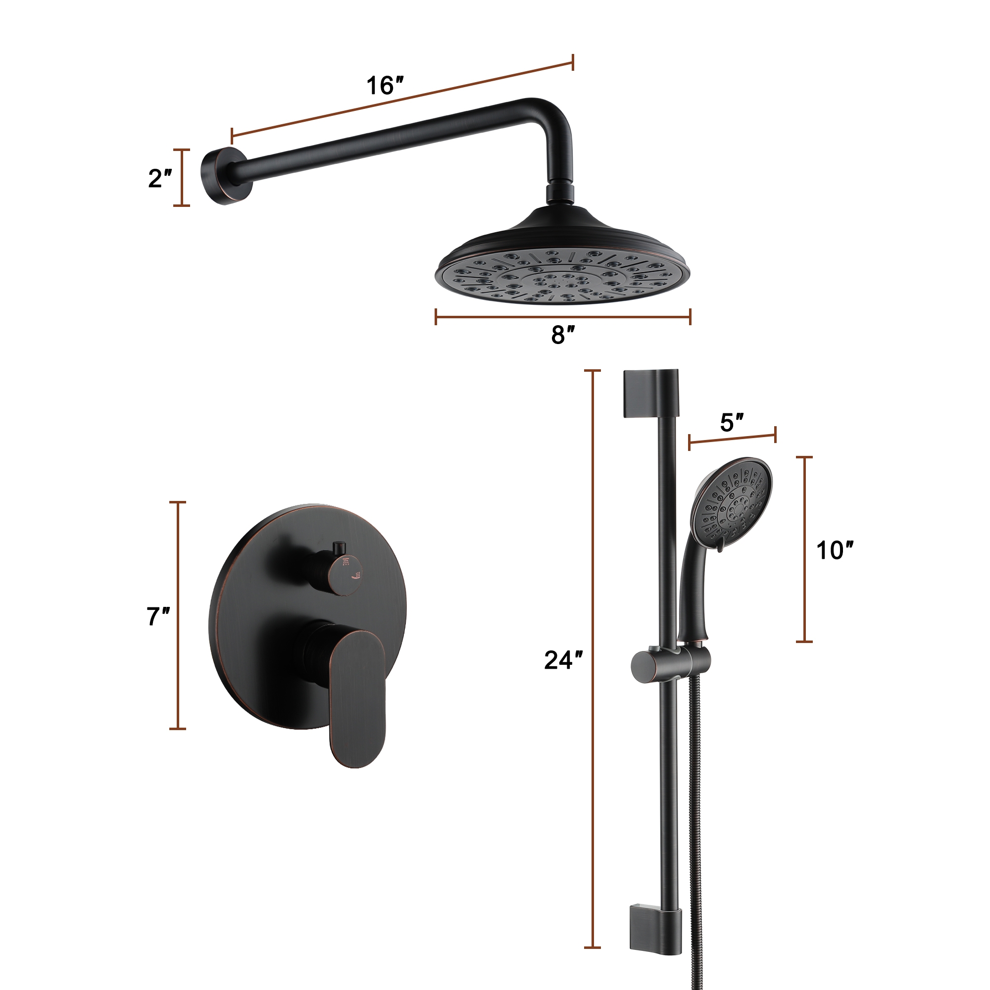 8-inch Rain Shower Head System with Pressure Balance Valve