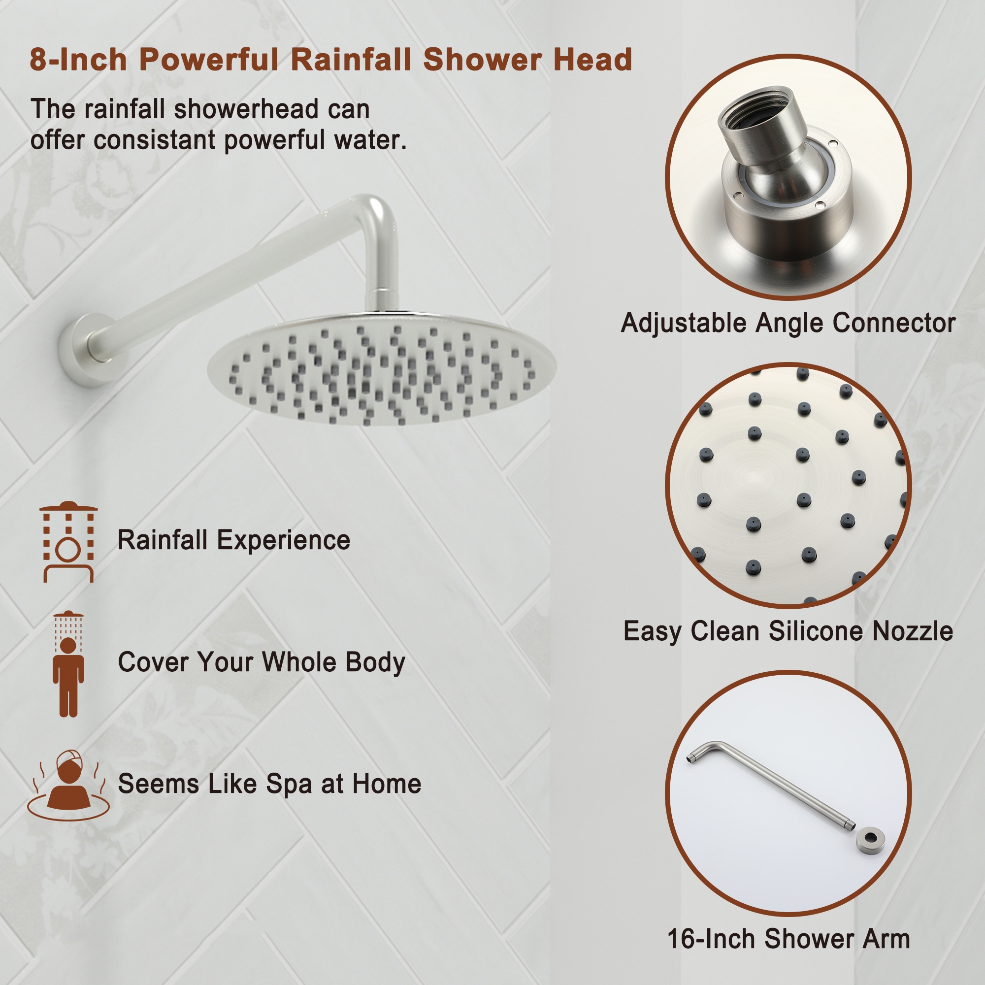 9-inch 3-Function Shower Faucet Set with Tub Spout & Slide Bar