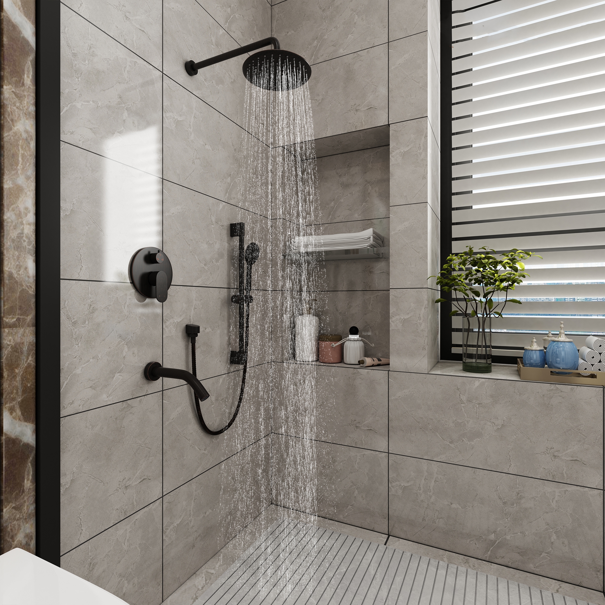 9-inch 3-Function Shower Faucet Set with Tub Spout & Slide Bar