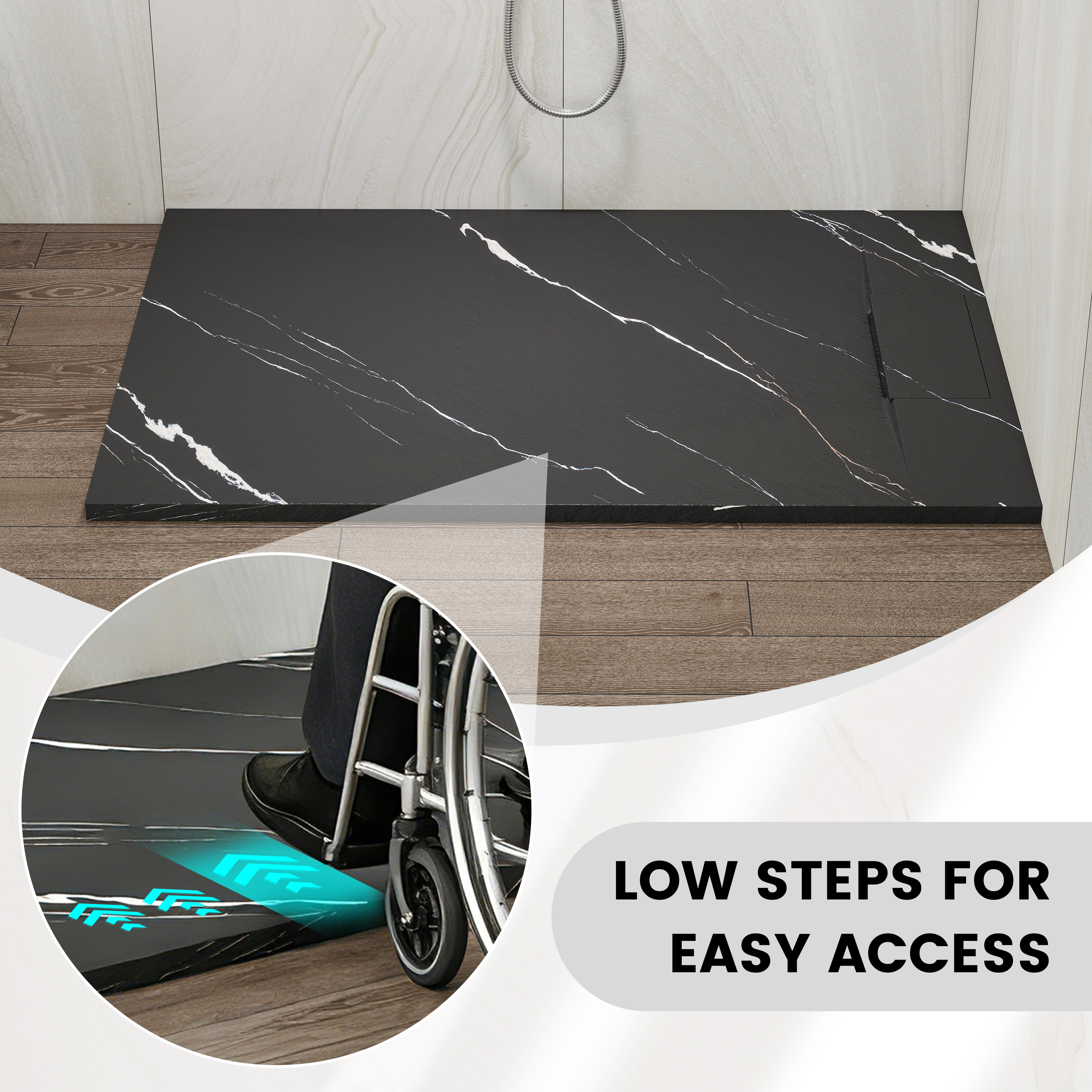 European-Style SMC Shower Base with Low-Entry & Wheelchair Accessible
