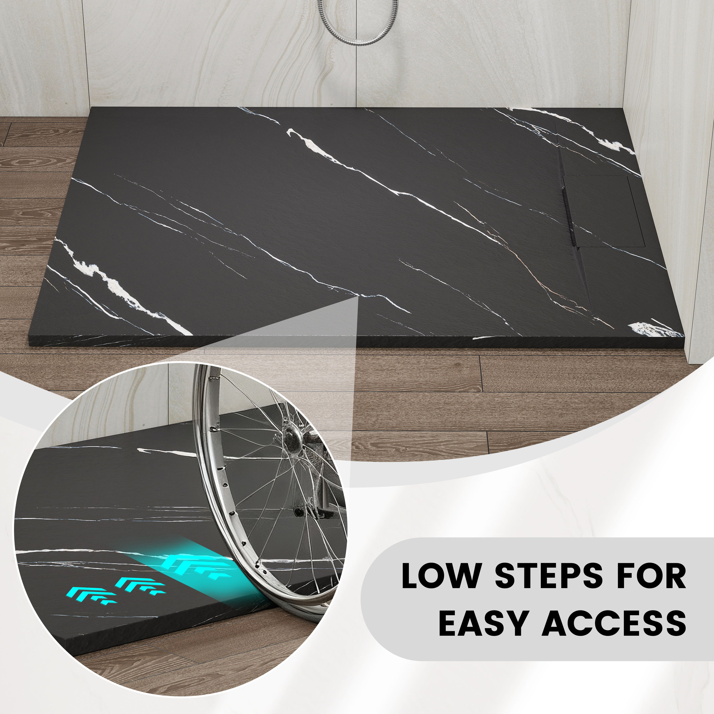 European-Style SMC Shower Base with Low-Entry & Wheelchair Accessible