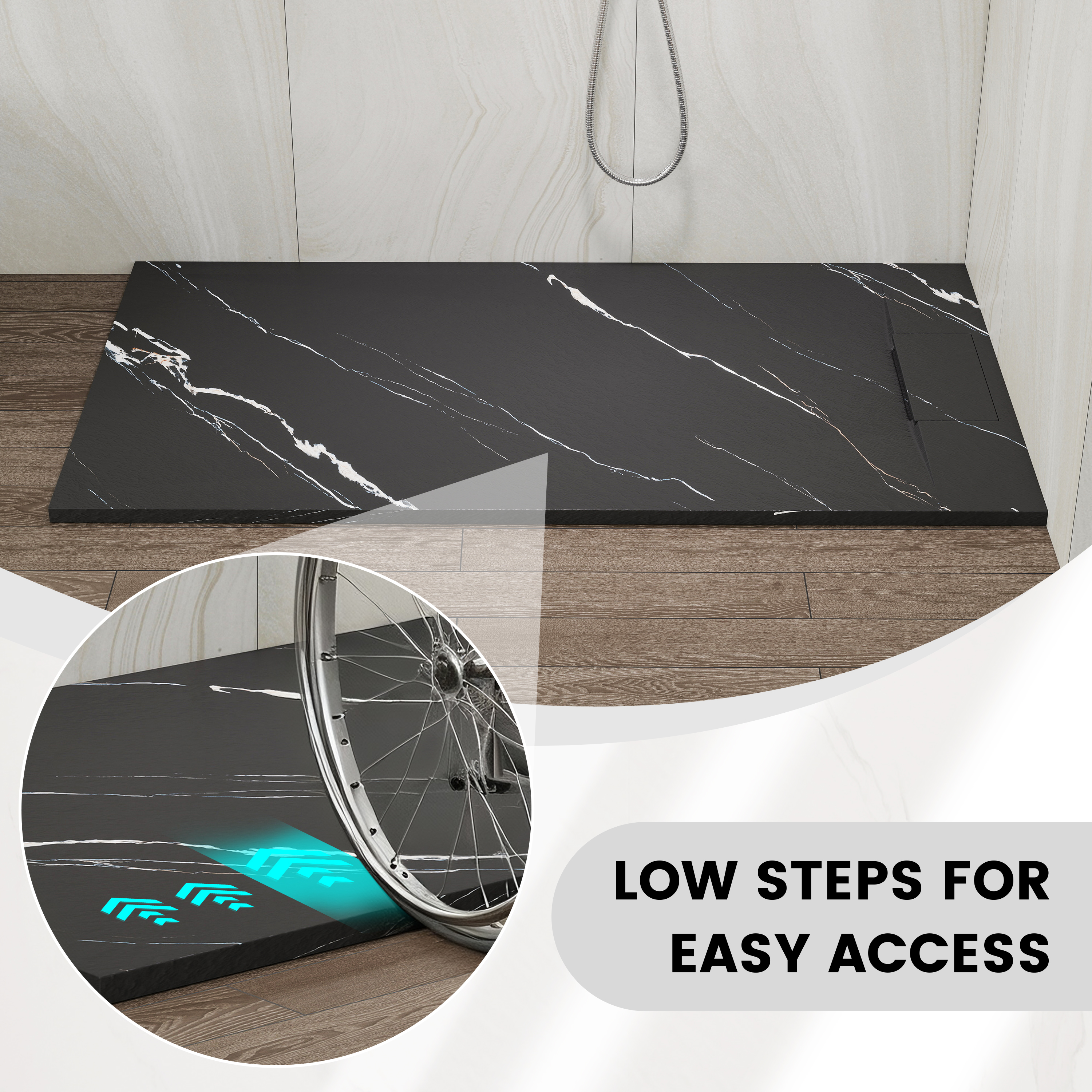 European-Style SMC Shower Base with Low-Entry & Wheelchair Accessible