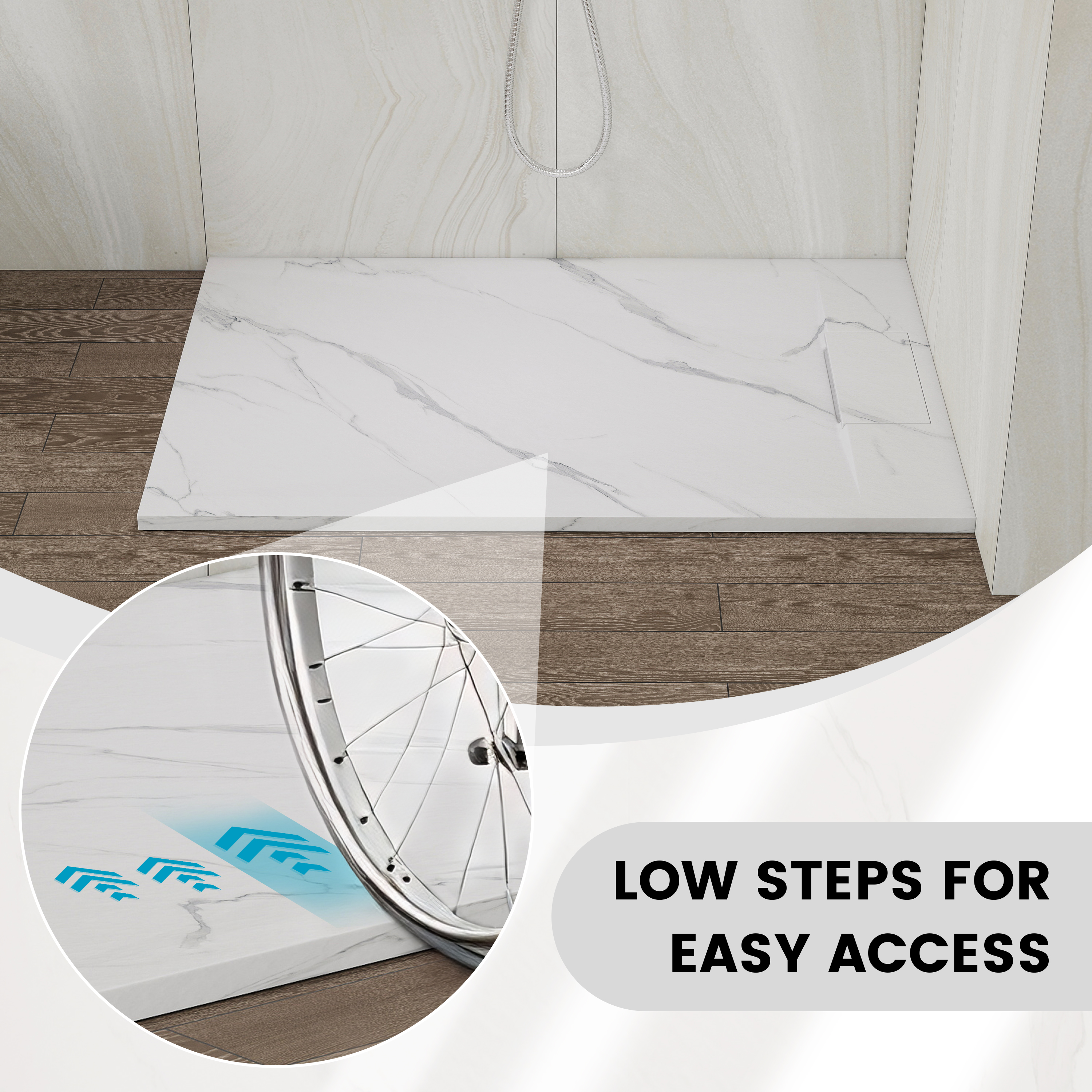 European-Style SMC Shower Base with Low-Entry & Wheelchair Accessible