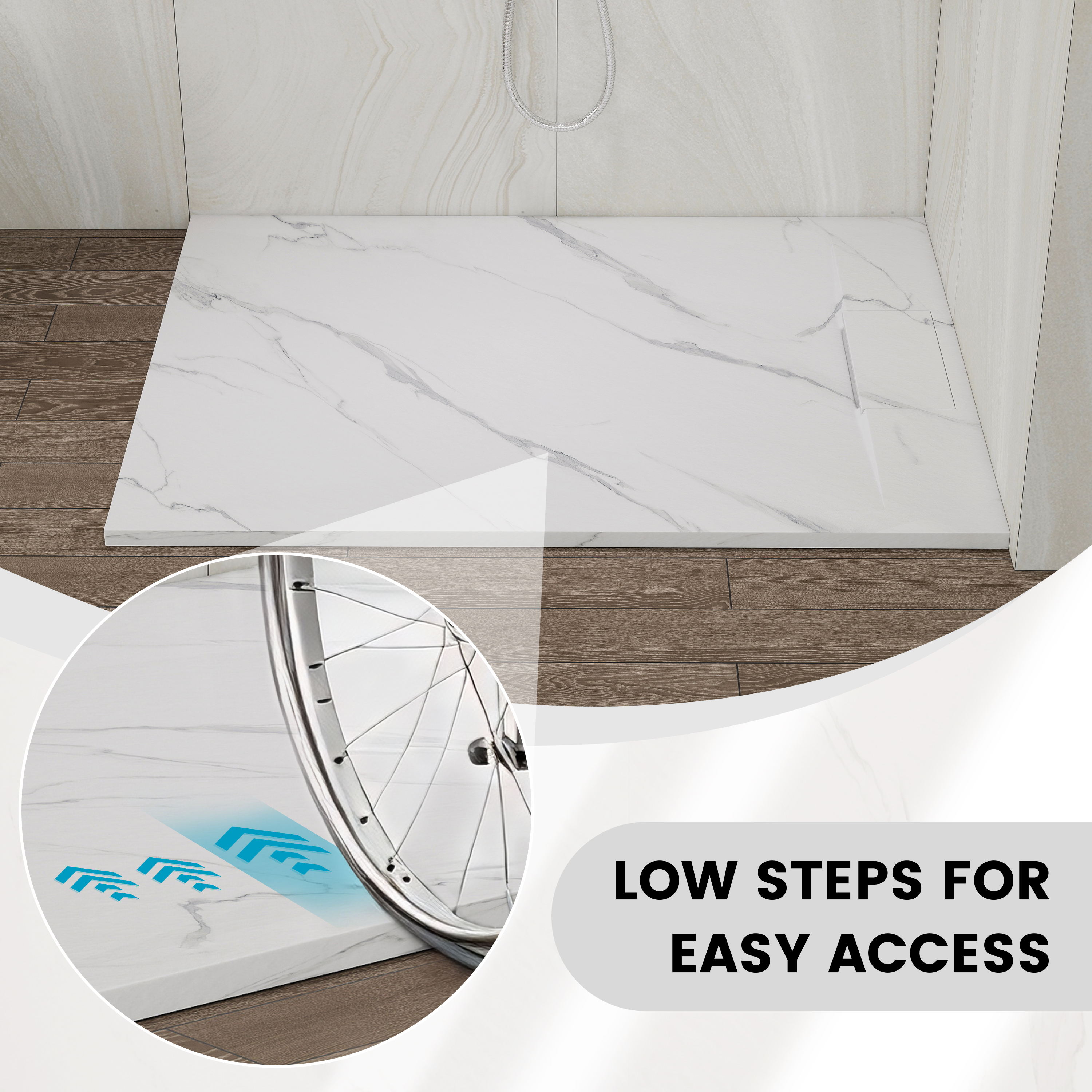 European-Style SMC Shower Base with Low-Entry & Wheelchair Accessible