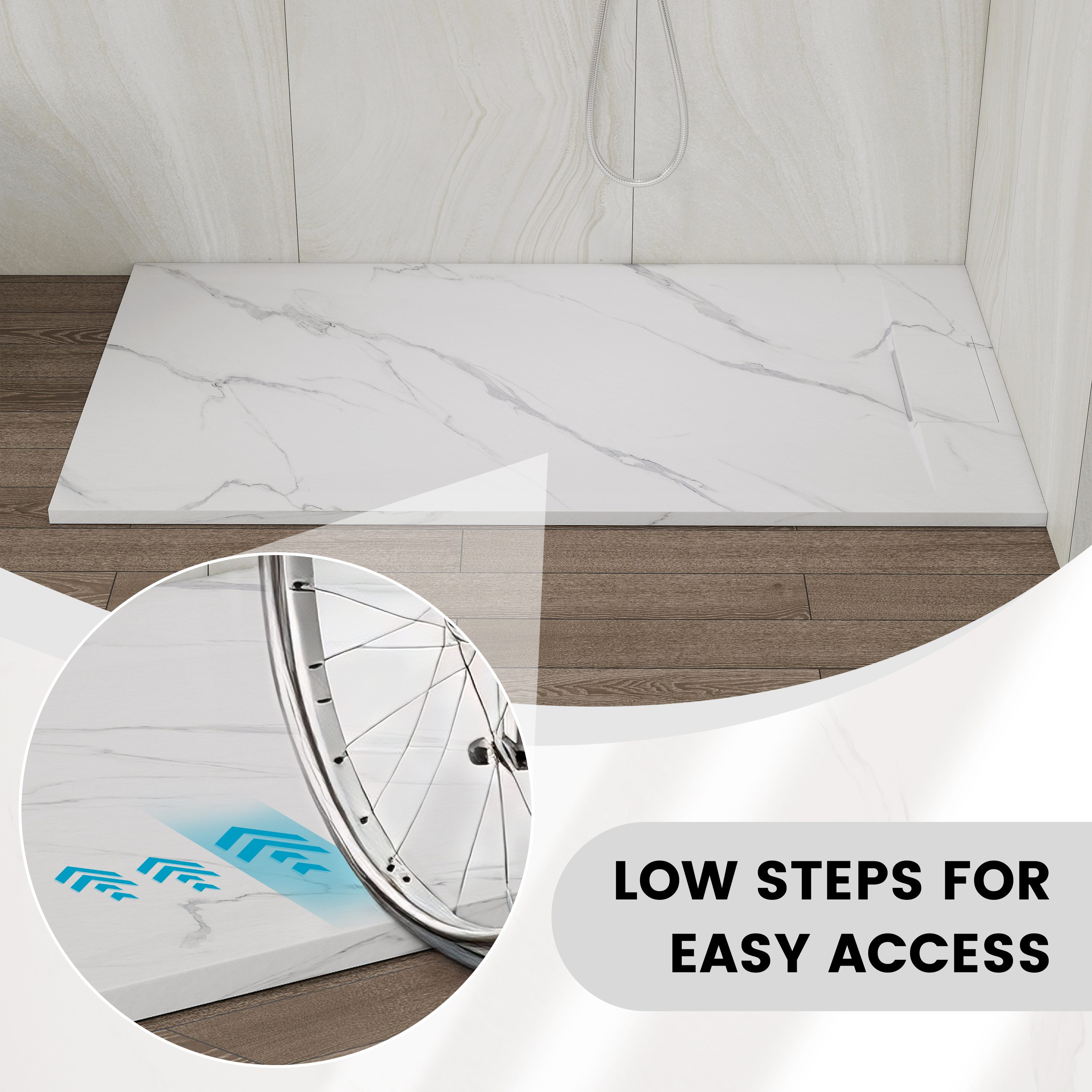 European-Style SMC Shower Base with Low-Entry & Wheelchair Accessible