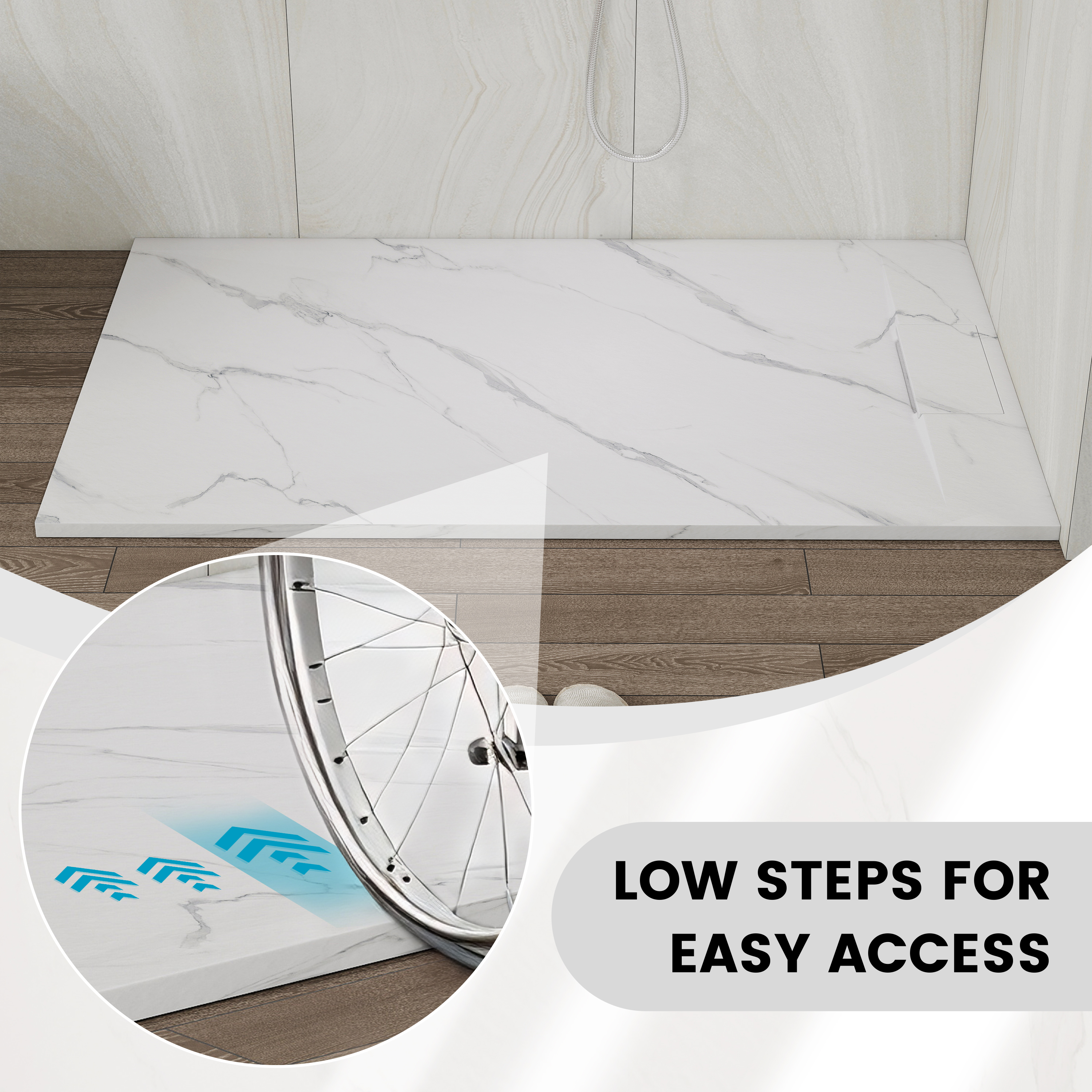 European-Style SMC Shower Base with Low-Entry & Wheelchair Accessible