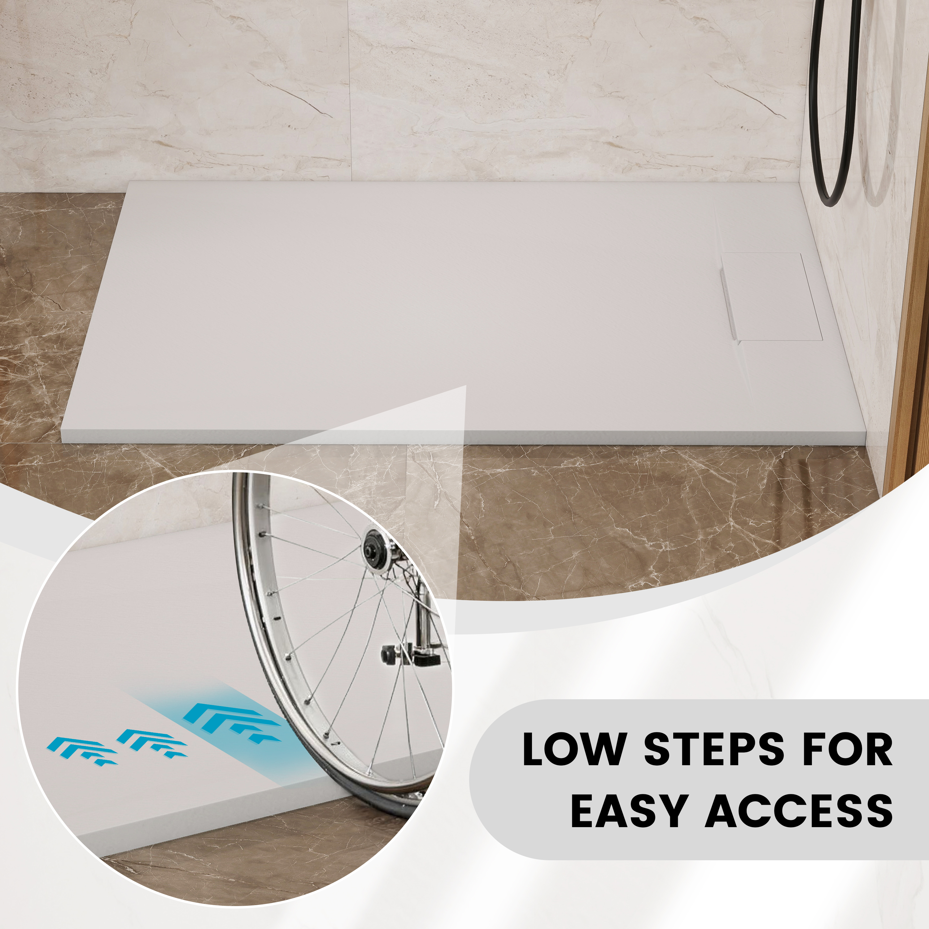 European-Style SMC Shower Base with Anti-Slip Design in Black or White