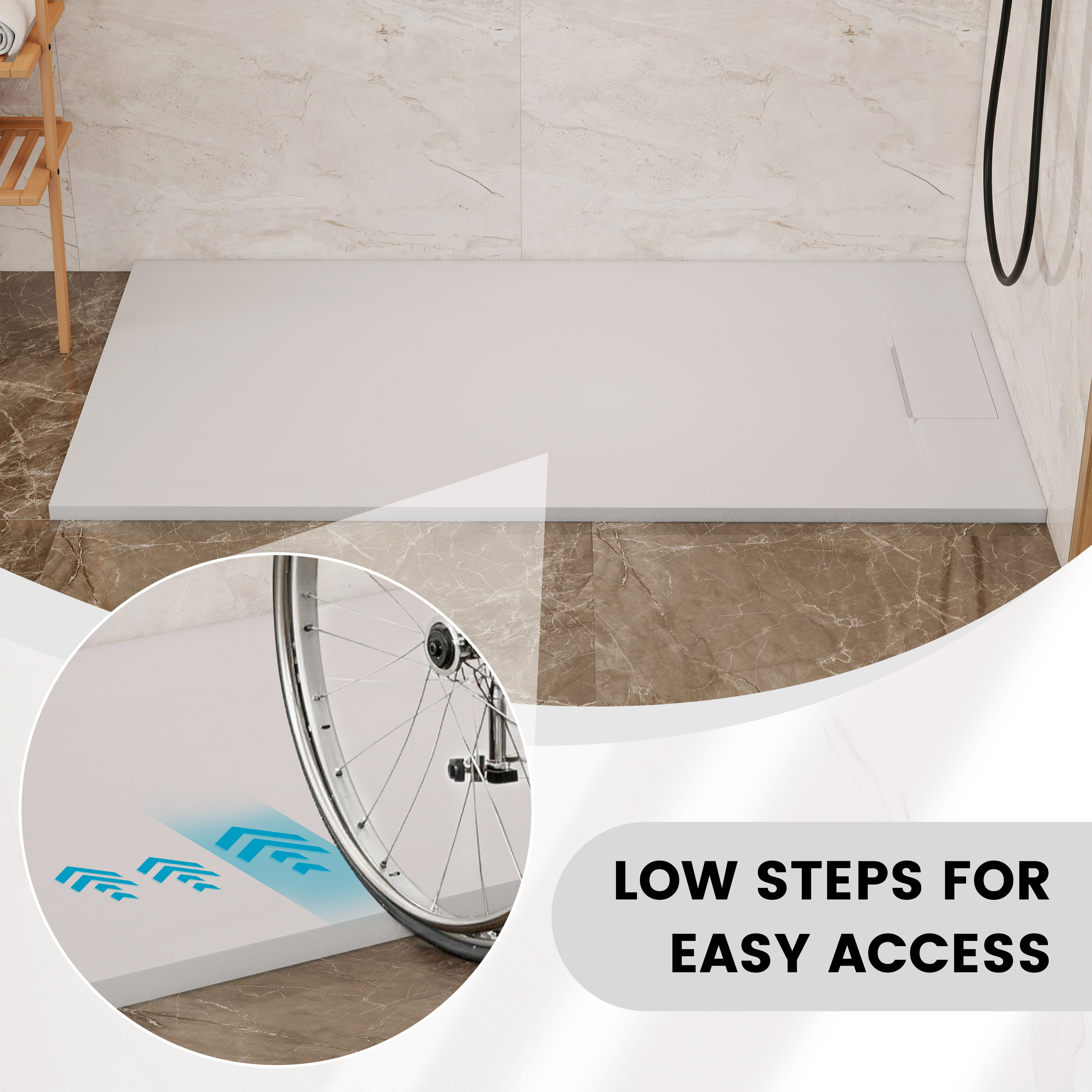 European-Style SMC Shower Base with Anti-Slip Design in Black or White