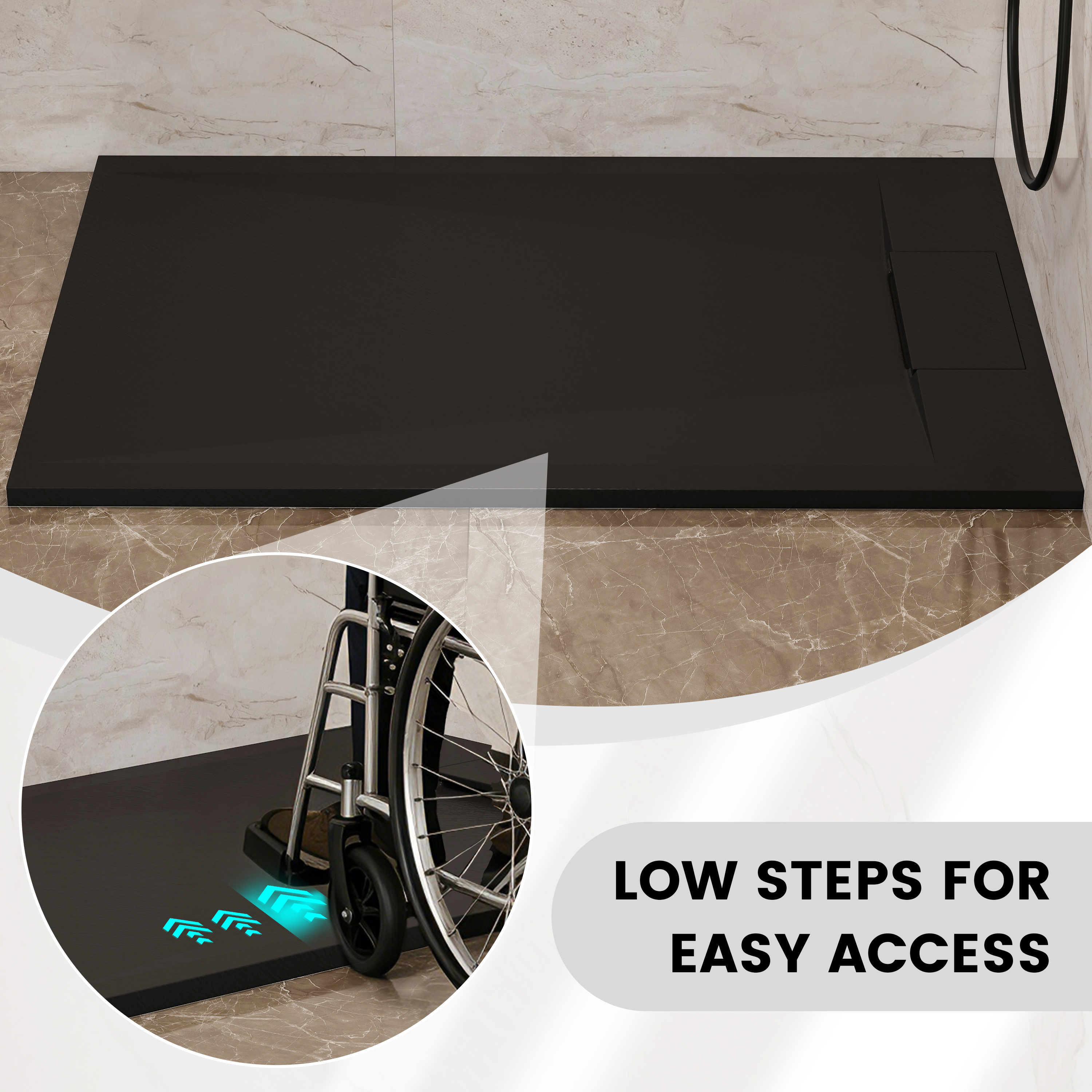 European-Style SMC Shower Base with Anti-Slip Design in Black or White