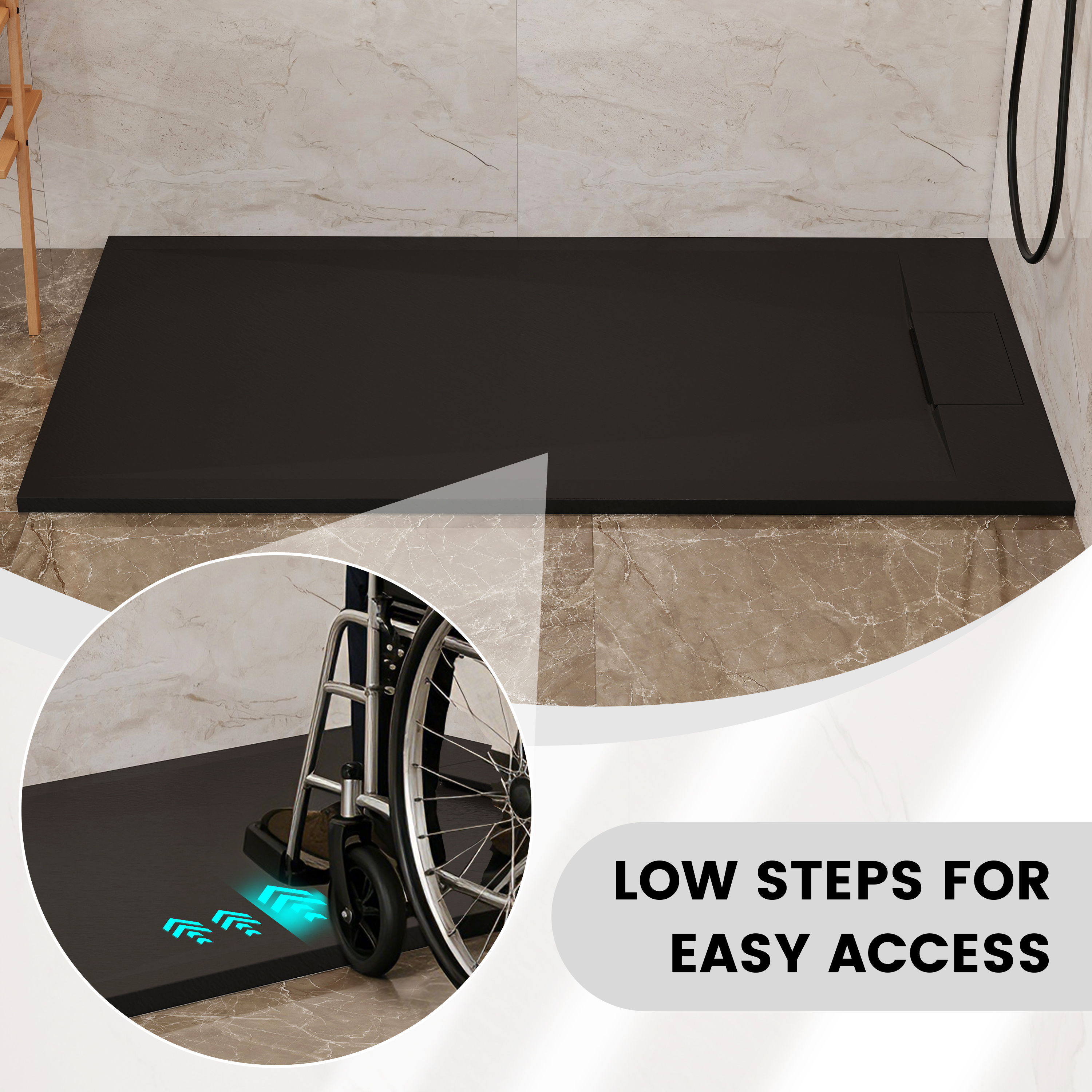 European-Style SMC Shower Base with Anti-Slip Design in Black or White