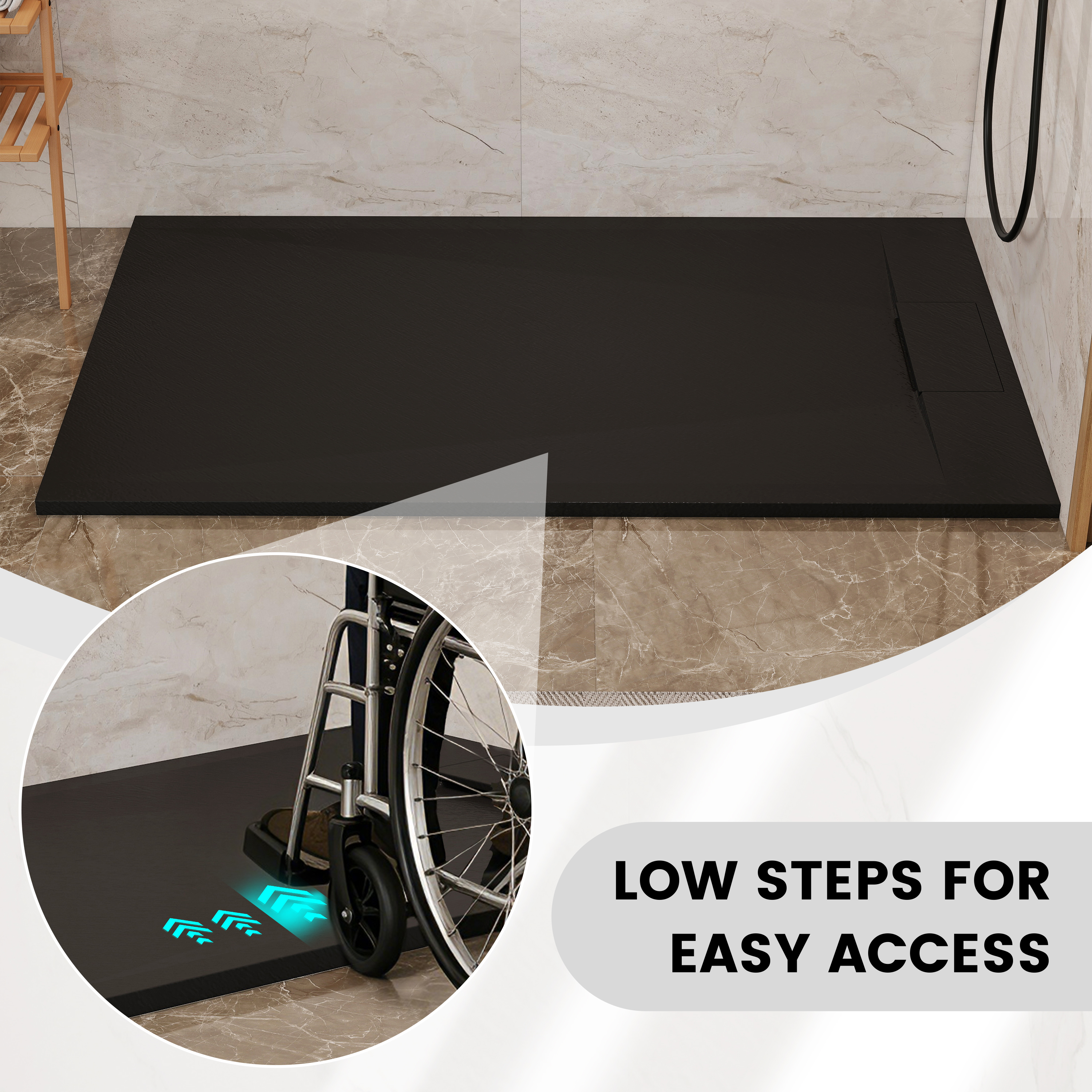 European-Style SMC Shower Base with Anti-Slip Design in Black or White