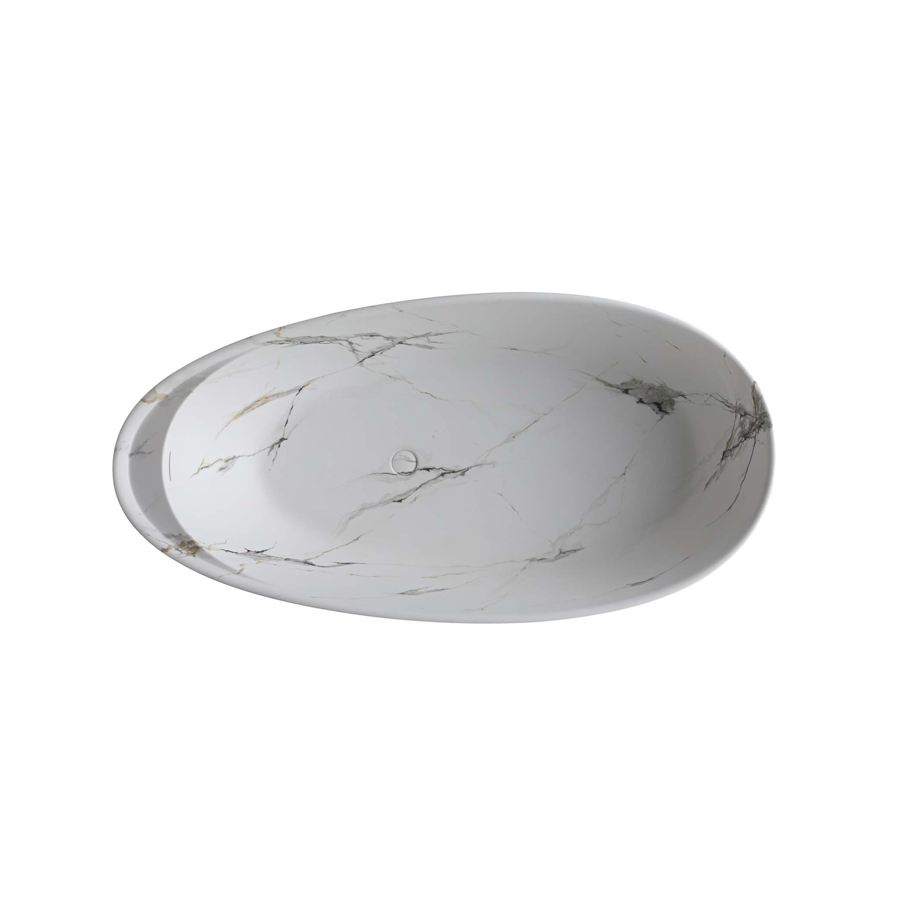 67" Luxury Freestanding Egg-Shaped Solid Surface Soaking Tub with Crescent Deck