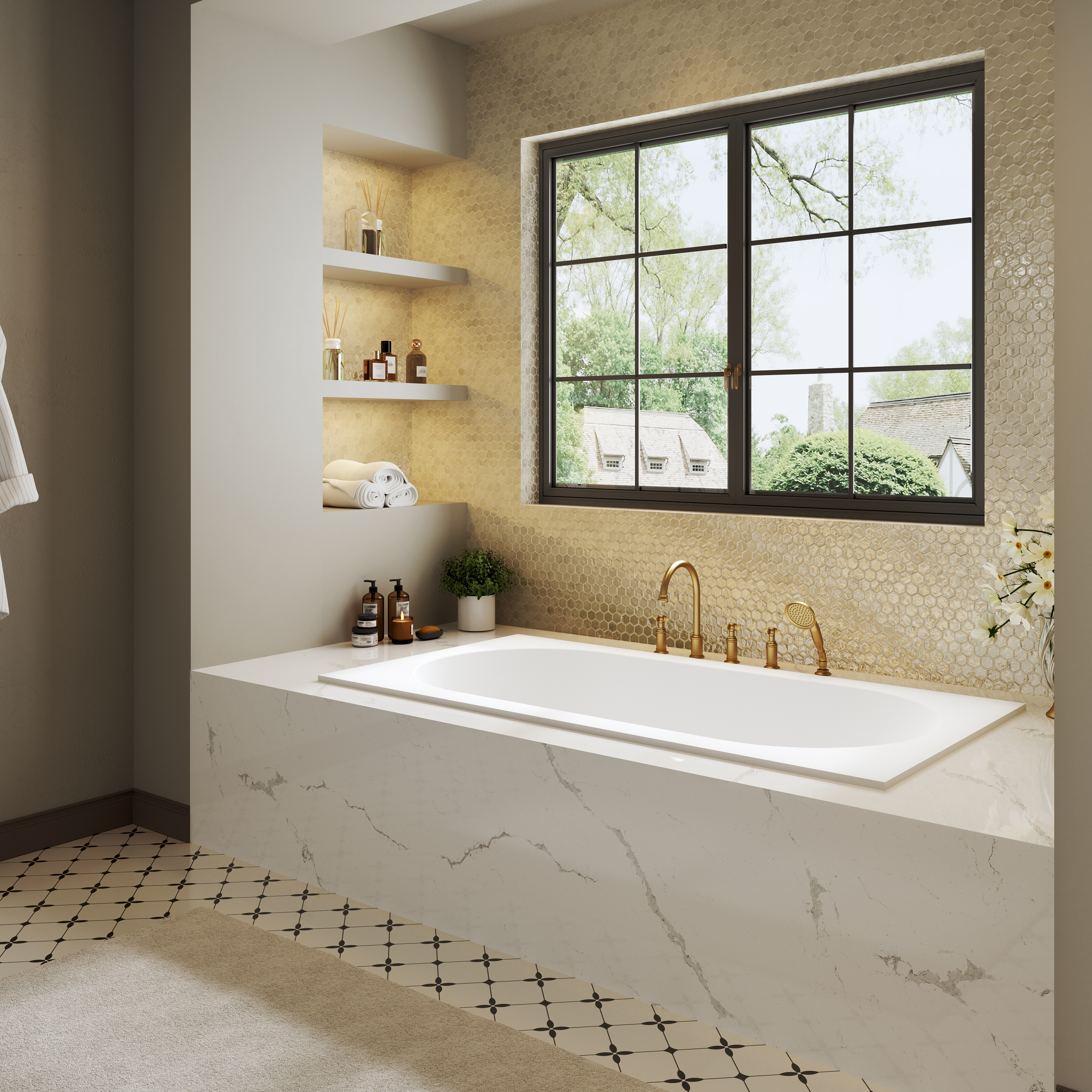 60" Luxury Drop-In Acrylic Soaking Bathtub with Rounded Interior