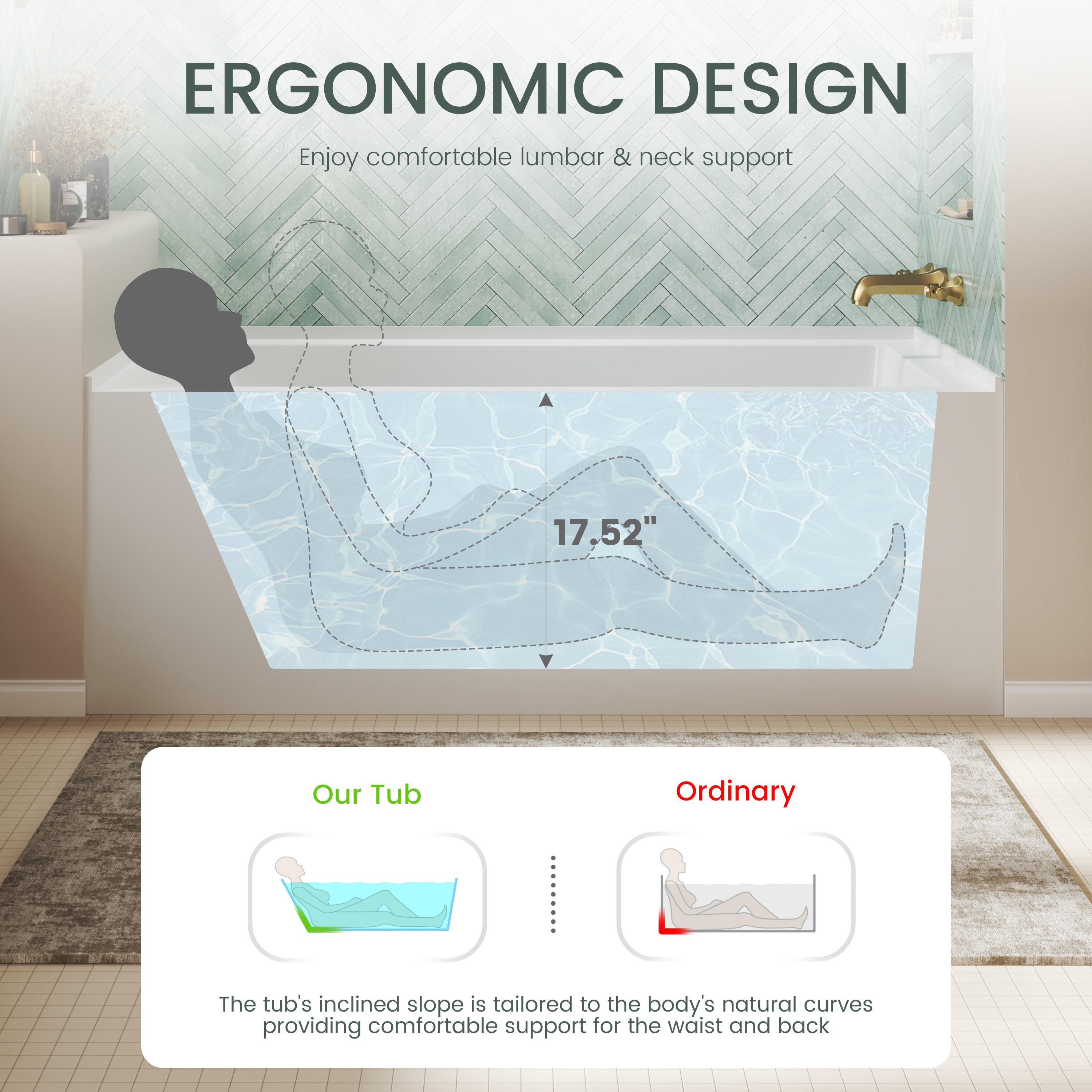 60" Luxury Drop-In Acrylic Soaking Bathtub with Square Interior