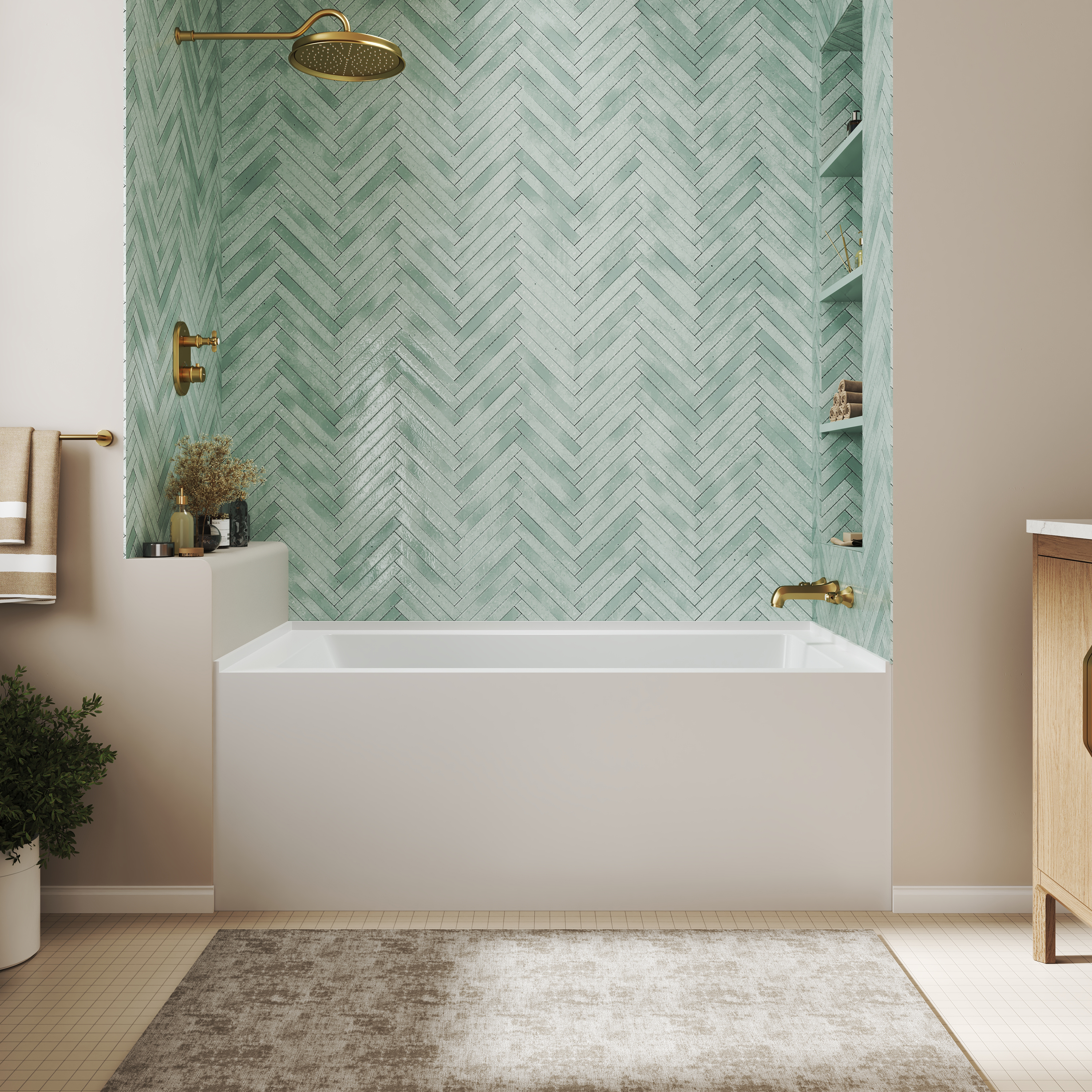 60" Luxury Drop-In Acrylic Soaking Bathtub with Square Interior