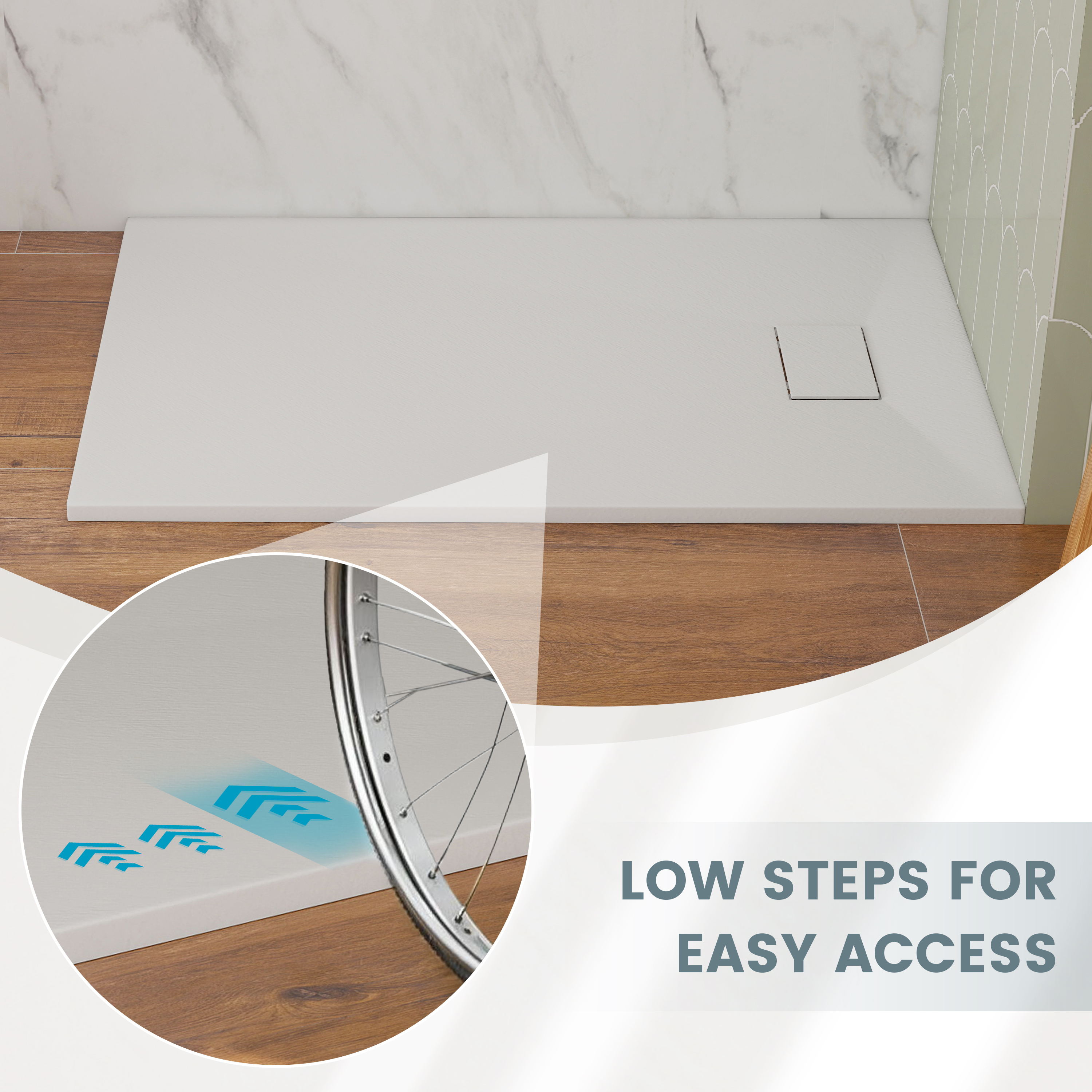 European-Style SMC Shower Base with Sleek Marble Texture in Black & White