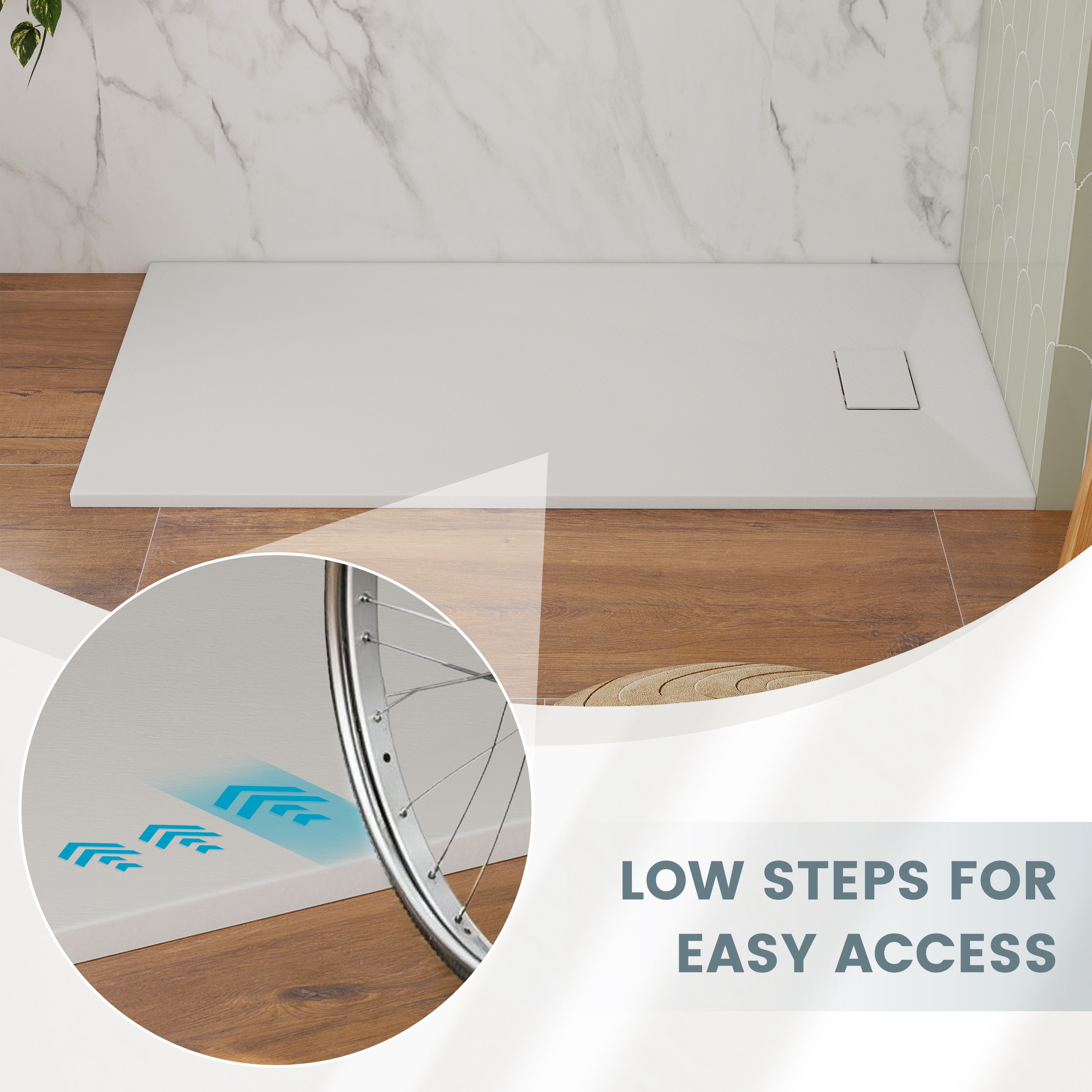 European-Style SMC Shower Base with Sleek Marble Texture in Black & White