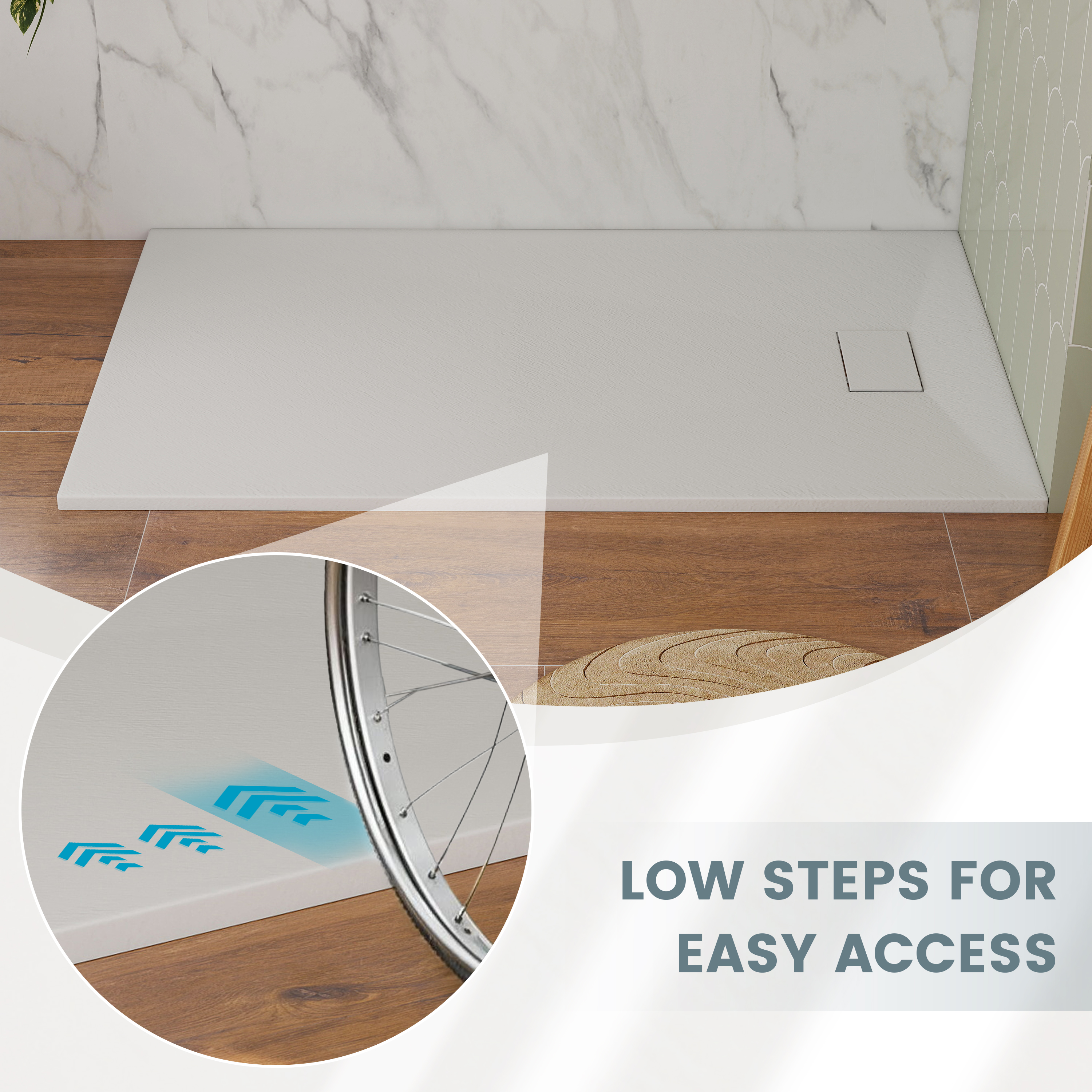 European-Style SMC Shower Base with Sleek Marble Texture in Black & White