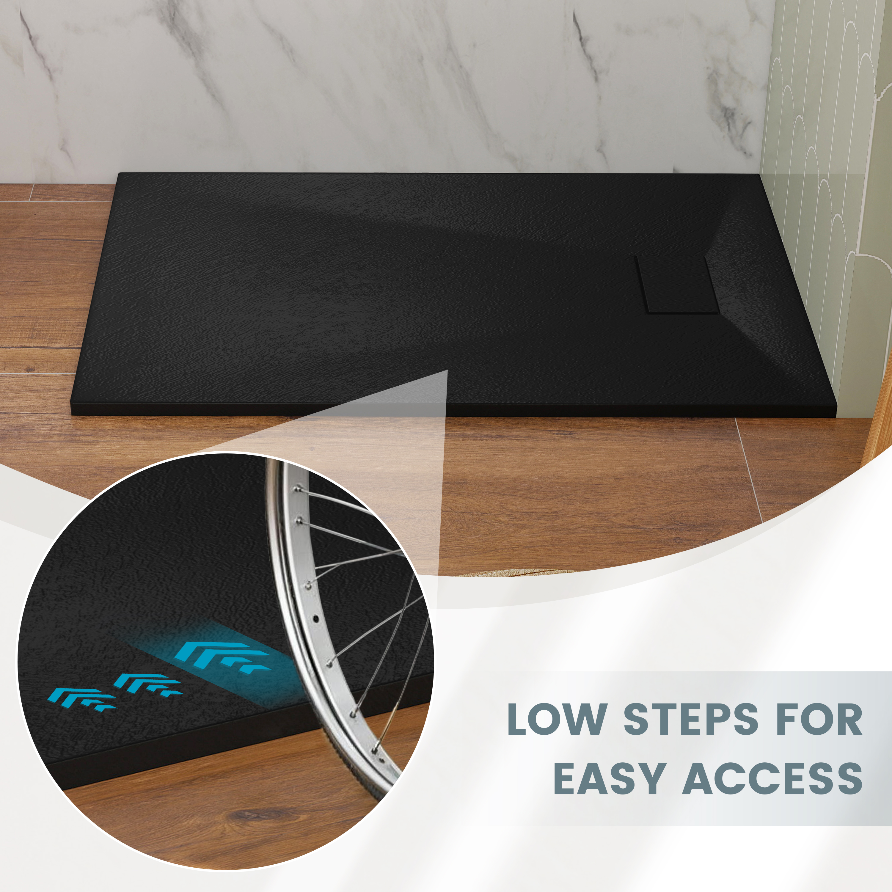 European-Style SMC Shower Base with Sleek Marble Texture in Black & White