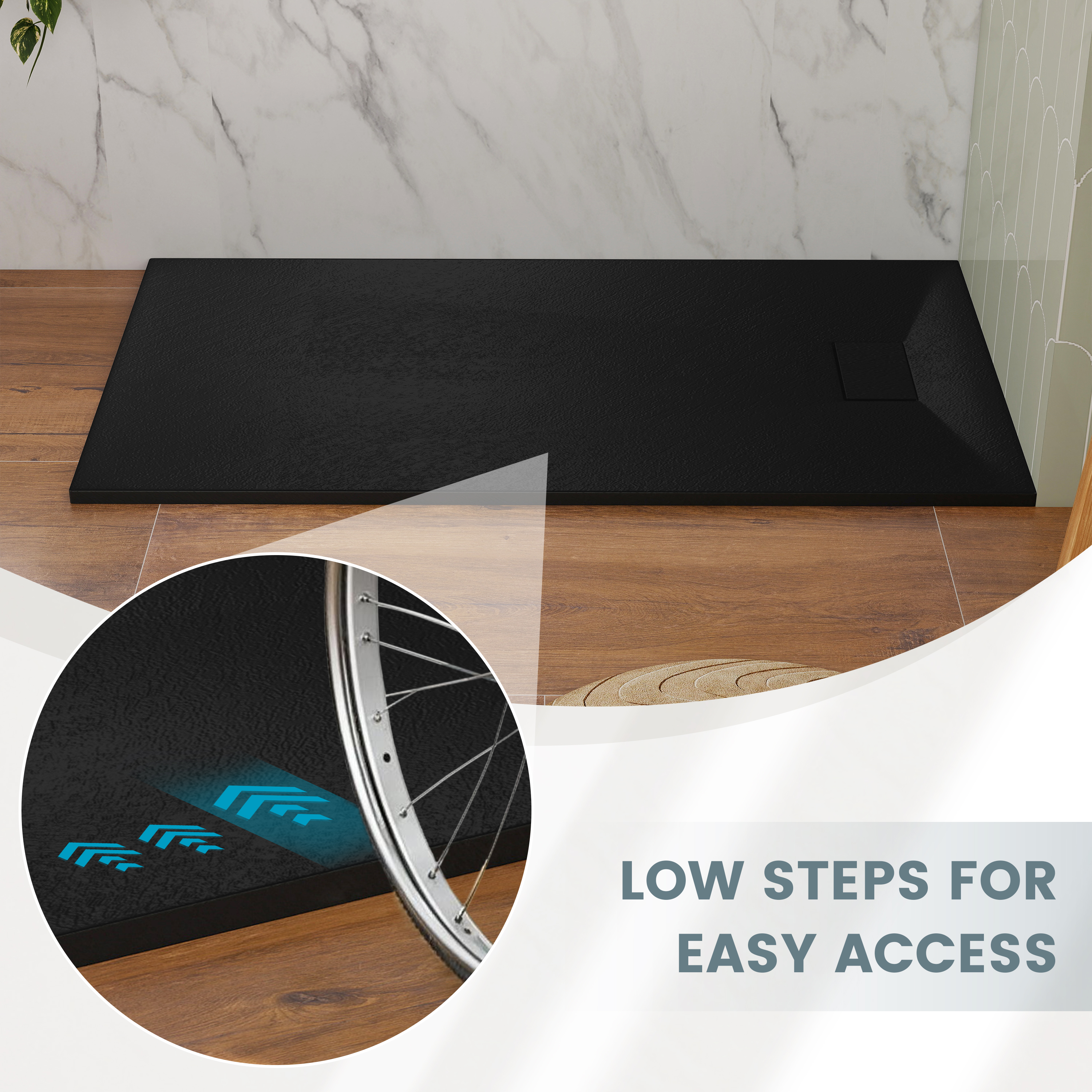 European-Style SMC Shower Base with Sleek Marble Texture in Black & White