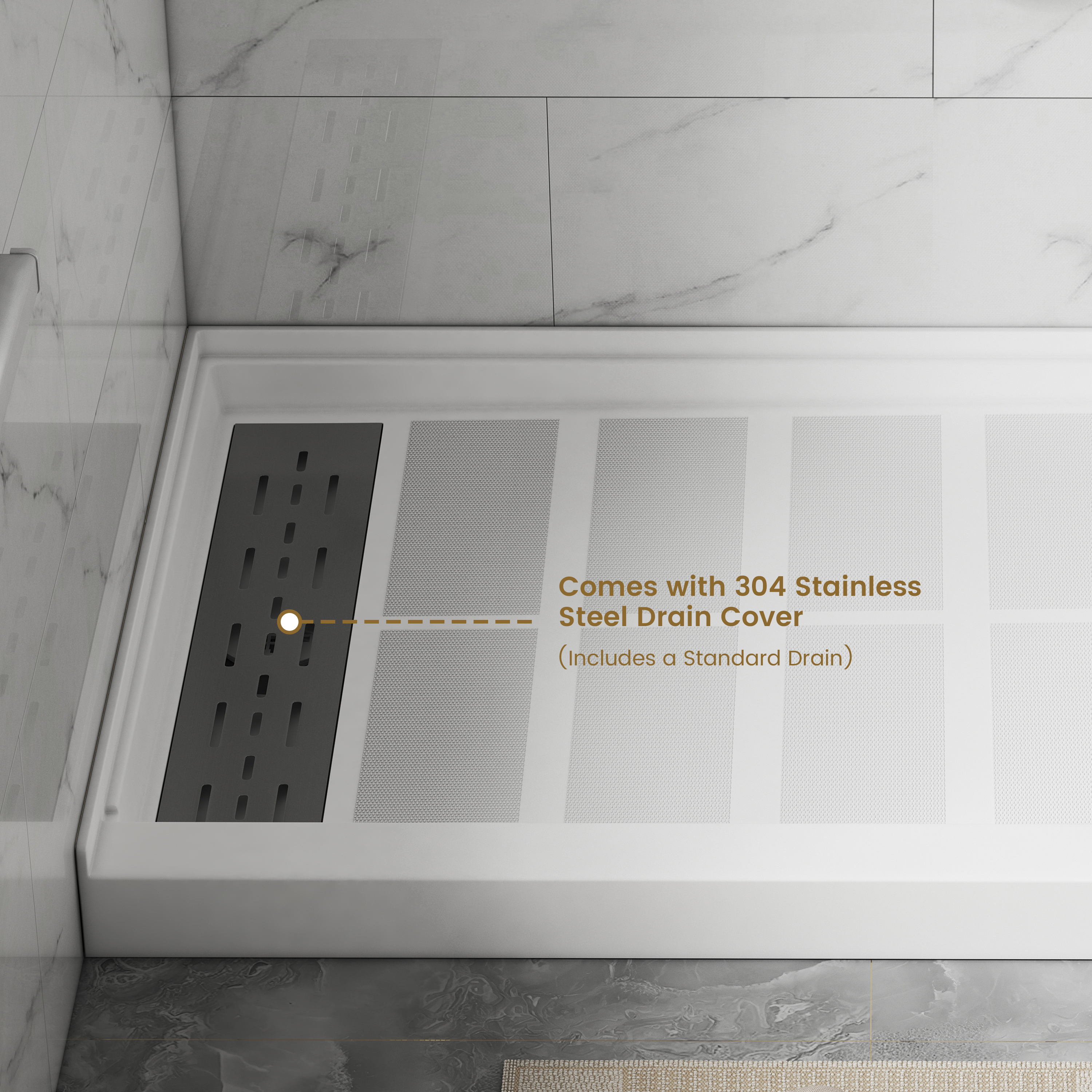 48"x32" SMC Shower Base with Anti-Slip Textured Floor & Easy Install