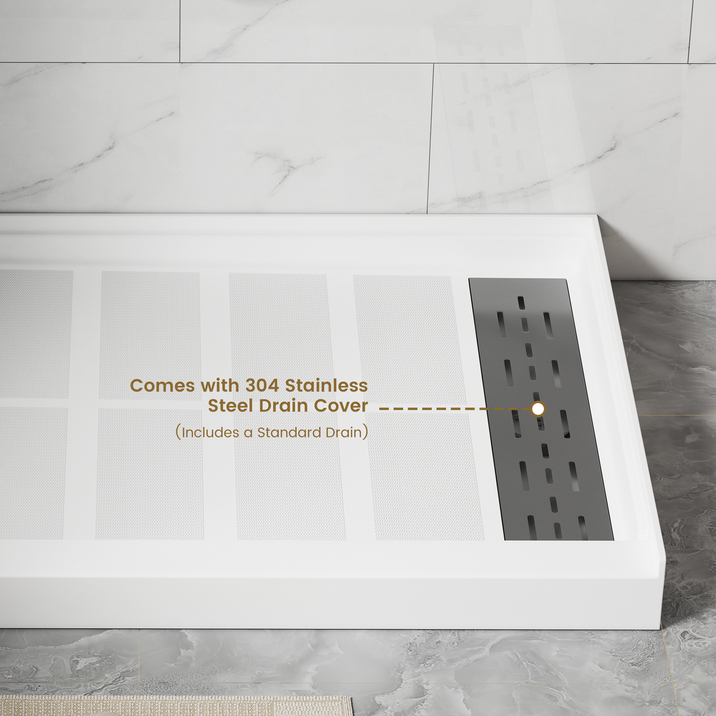 48"x32" SMC Shower Base with Anti-Slip Textured Floor & Easy Install