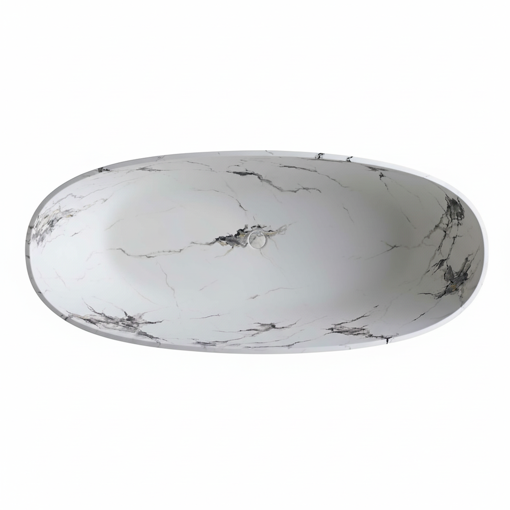 65" Freestanding Solid Surface Bathtub in Statuario White Marble Look with Ergonomic Backrest