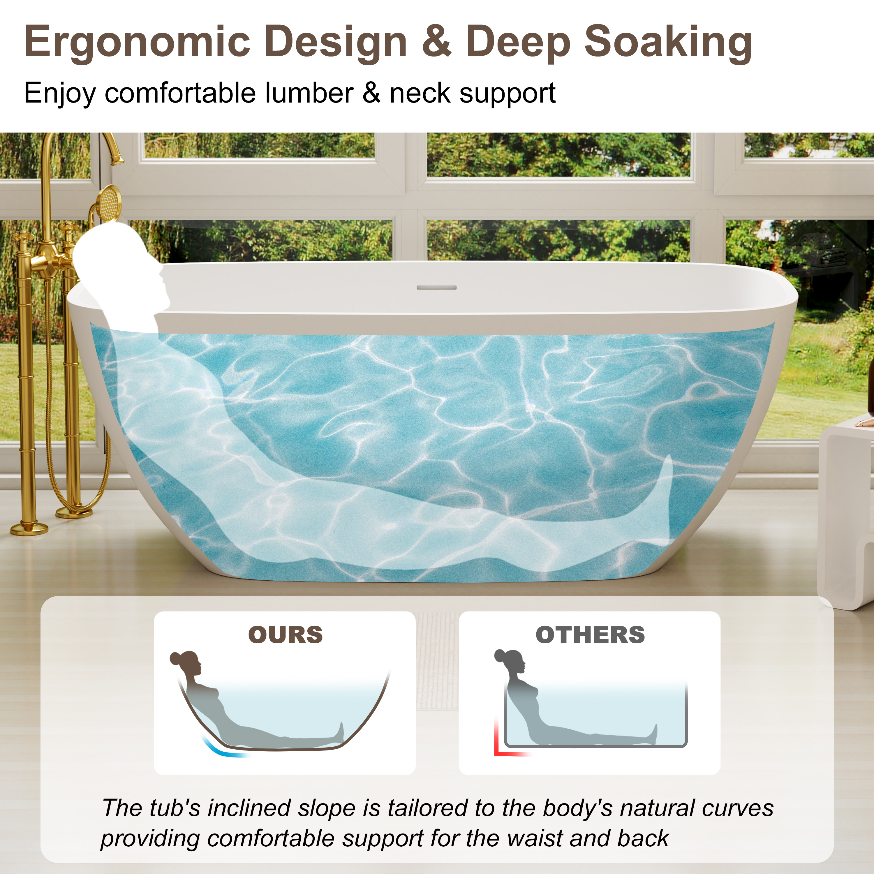 CasaSolid 59"/67" Rectangular Solid Surface Freestanding Tub Designed for Bath Installations - Gridley