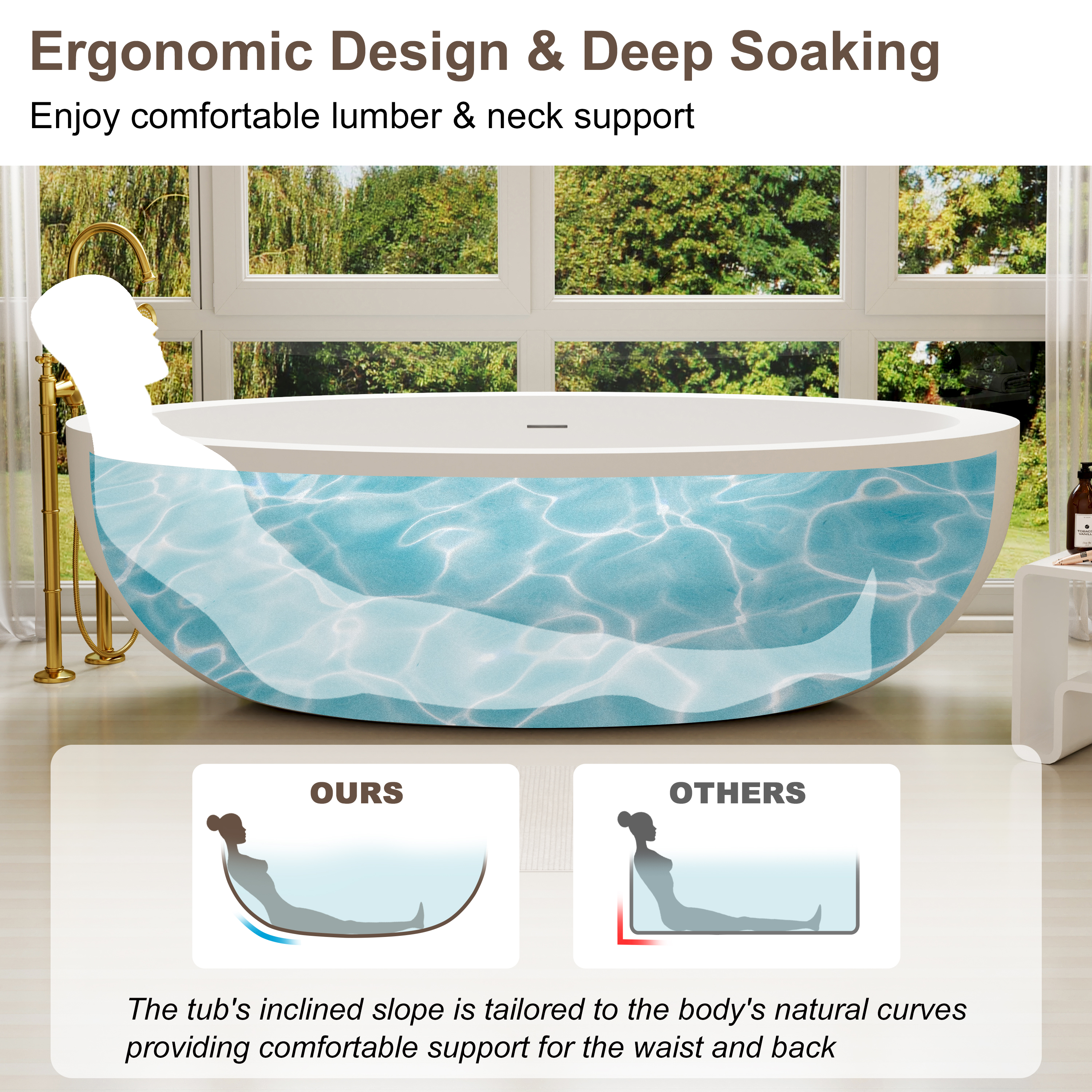 73" Matte White Solid Surface Freestanding Bathtub with Thick Rim Design