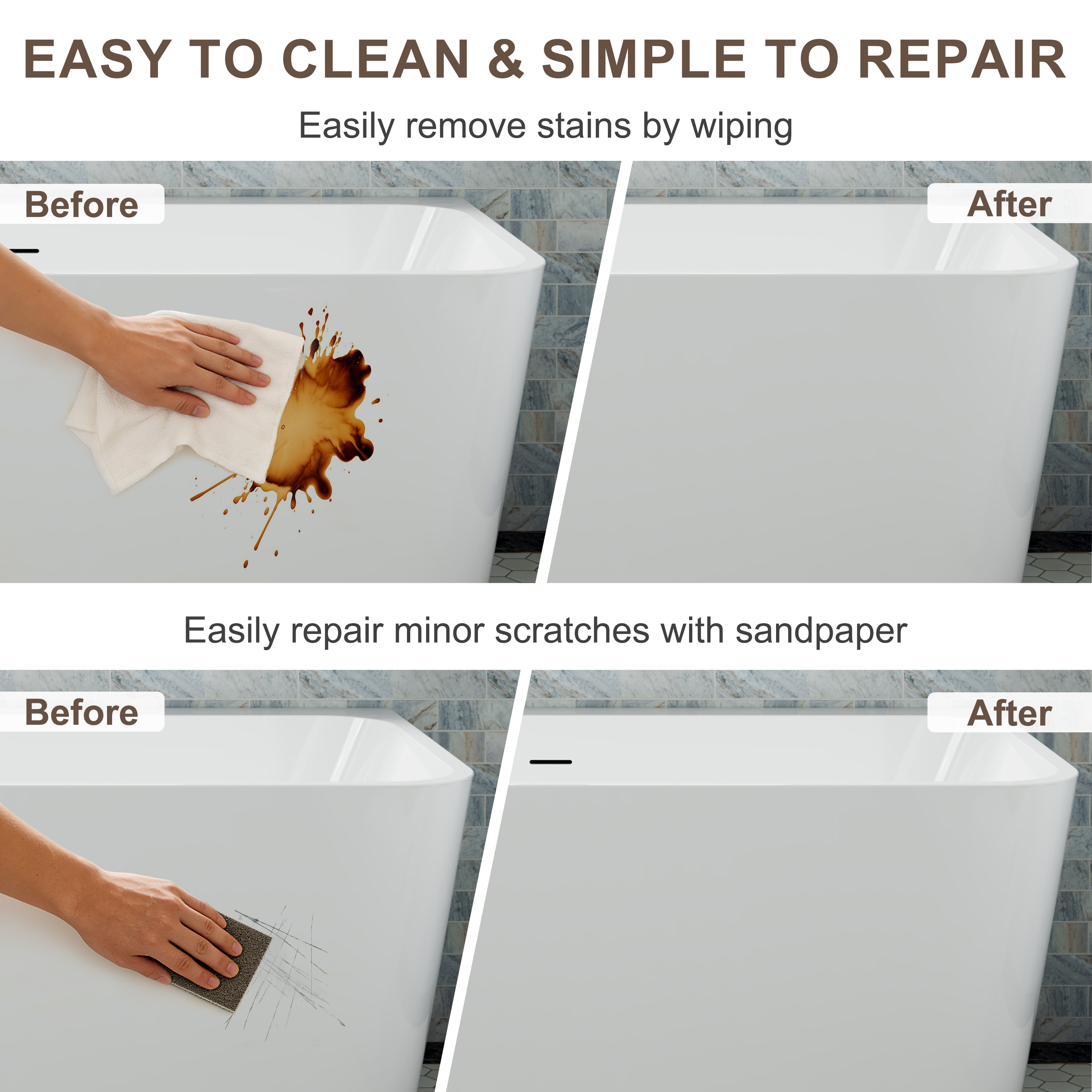 55"/59" Glossy White Square Freestanding Acrylic Bathtub with Modern Industrial Design